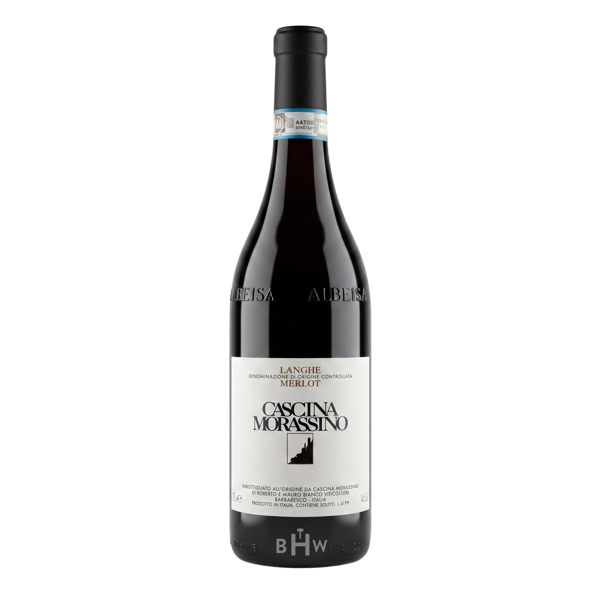 A bottle of 2019 Cascina Morassino Langhe Merlot red wine from Piedmont, Italy, curated by Big Hammer Wines