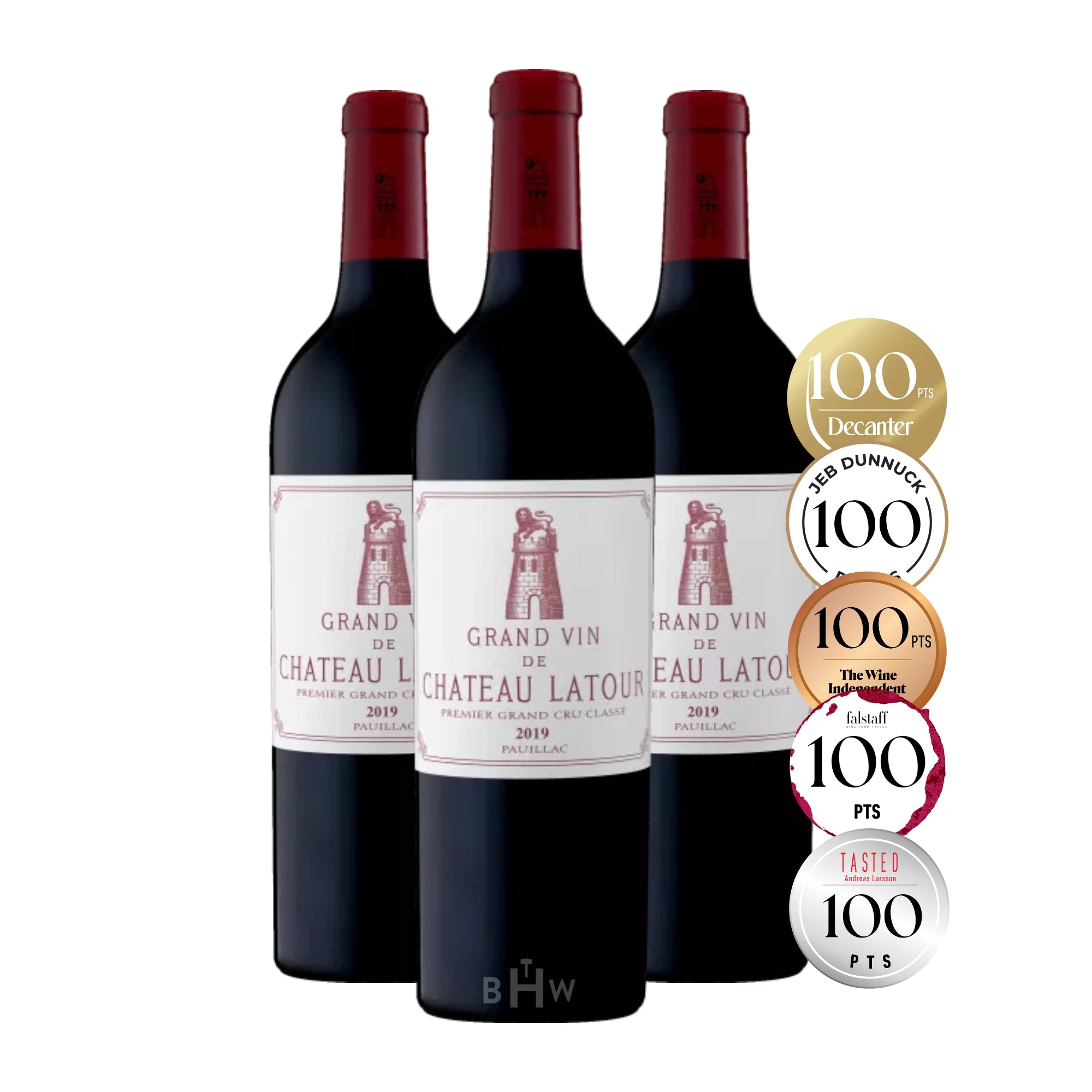 2019 Château Latour Premier Grand Cru Classé Pauillac 3-pack (3x750ml) Bordeaux red wine, premium French Cabernet Sauvignon blend, luxury wine gift set with three bottles.