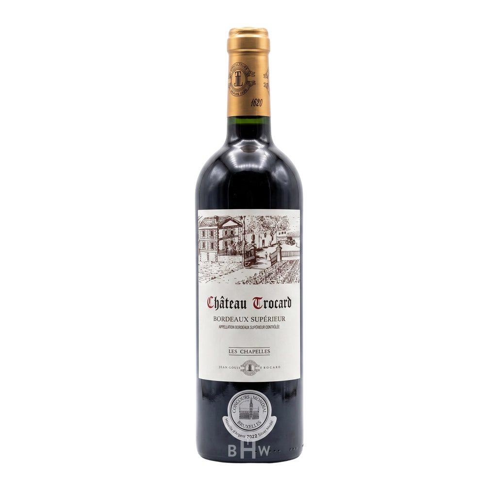 A bottle of 2019 Château Trocard Bordeaux Supérieur "Les Chapelles" red wine, curated by Big Hammer Wines.