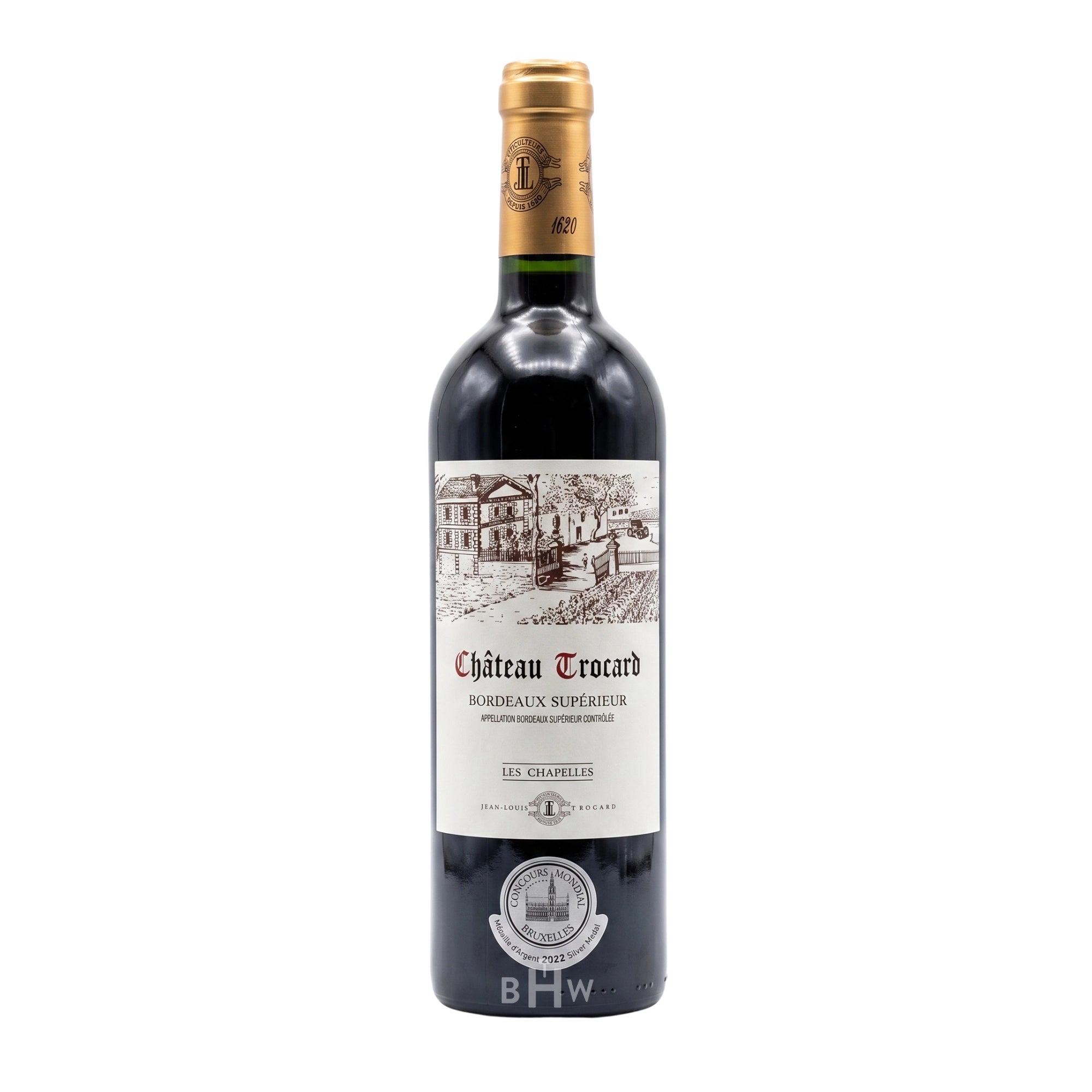 A bottle of 2019 Château Trocard Bordeaux Supérieur "Les Chapelles" red wine, curated by Big Hammer Wines.