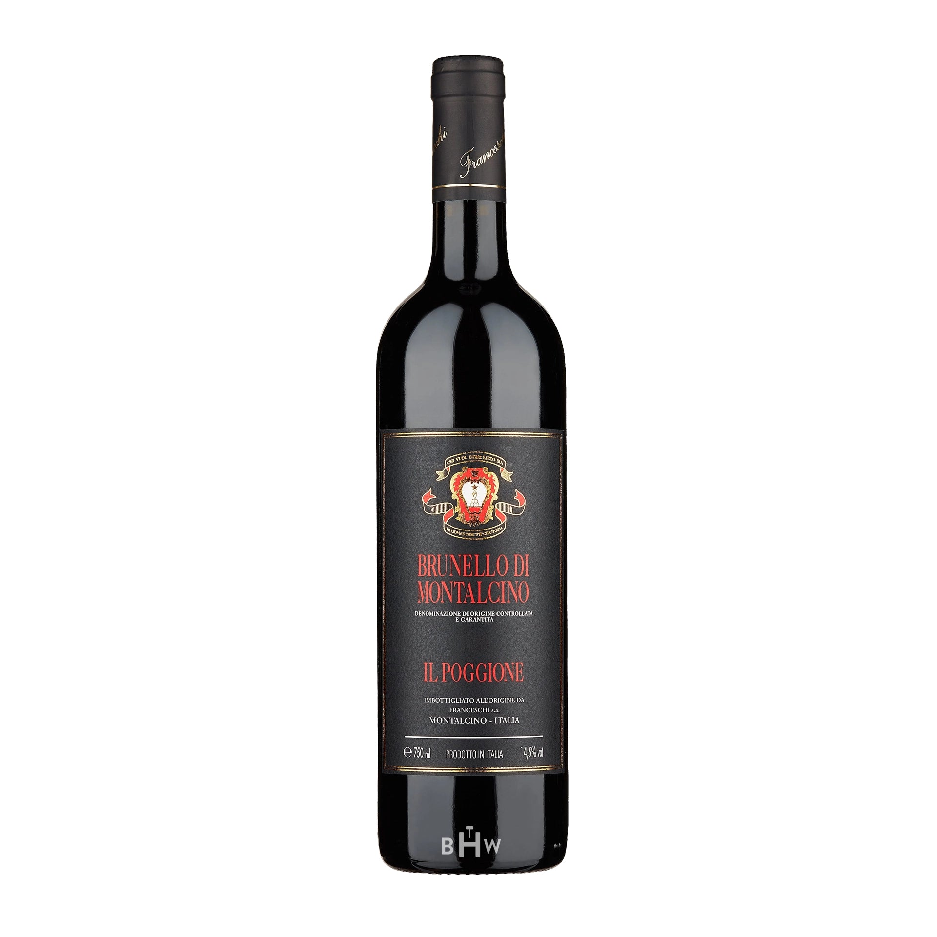 2019IlPoggioneBrunellodiMontalcinoDOCG wine bottle with a white background.
