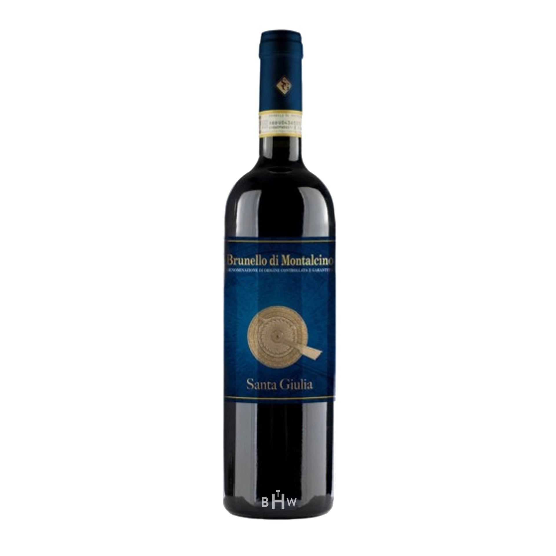 2019 Santa Giulia Brunello di Montalcino DOCG wine bottle with a blue label on a white background