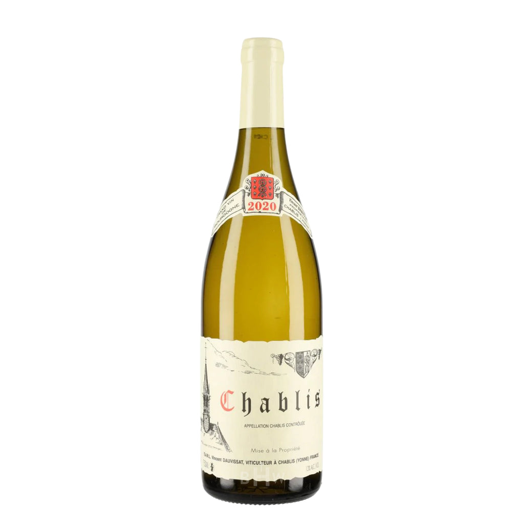 A bottle of 2020 Domaine Vincent Dauvissat Chablis white wine, curated by Big Hammer Wines.