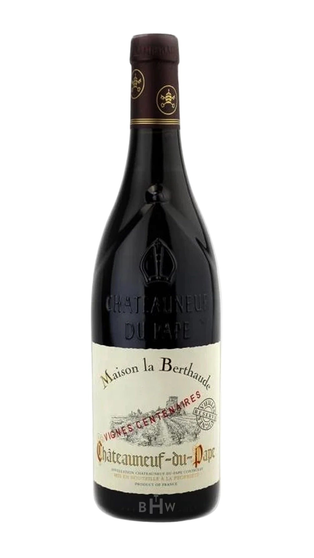 Wine bottle with label on a white background