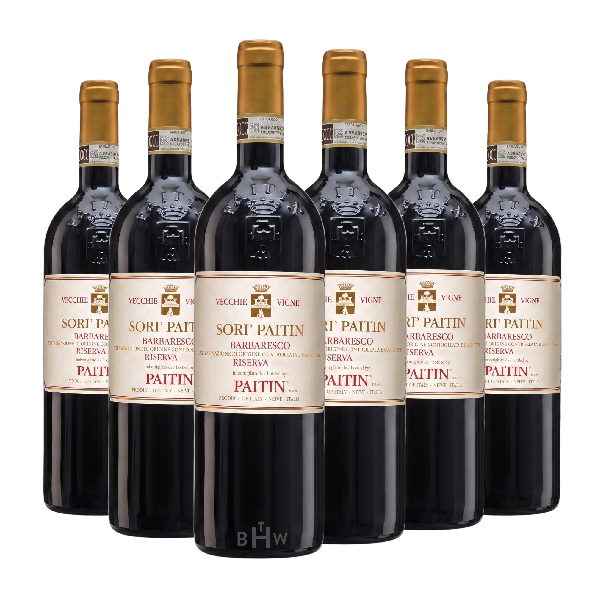Six bottles of 2020 Paitin Sorì Paitin Barbaresco Riserva Vecchie Vigne Nebbiolo red wine. Curated by Big Hammer Wines.