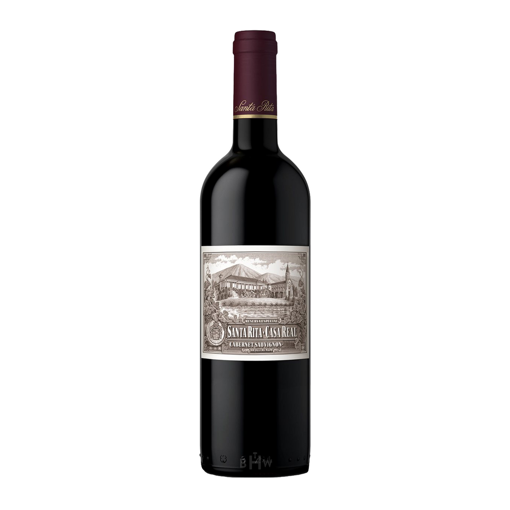 2020SantaRitaCasaRealCabernetSauvignonMaipoValley wine bottle with a white background.
