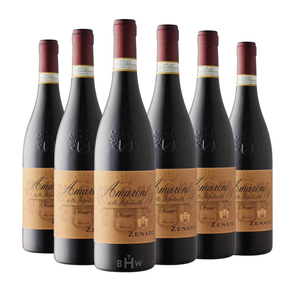 Six bottles of 2020 Zenato Amarone della Valpolicella Classico Veneto red wine. Curated by Big Hammer Wines.