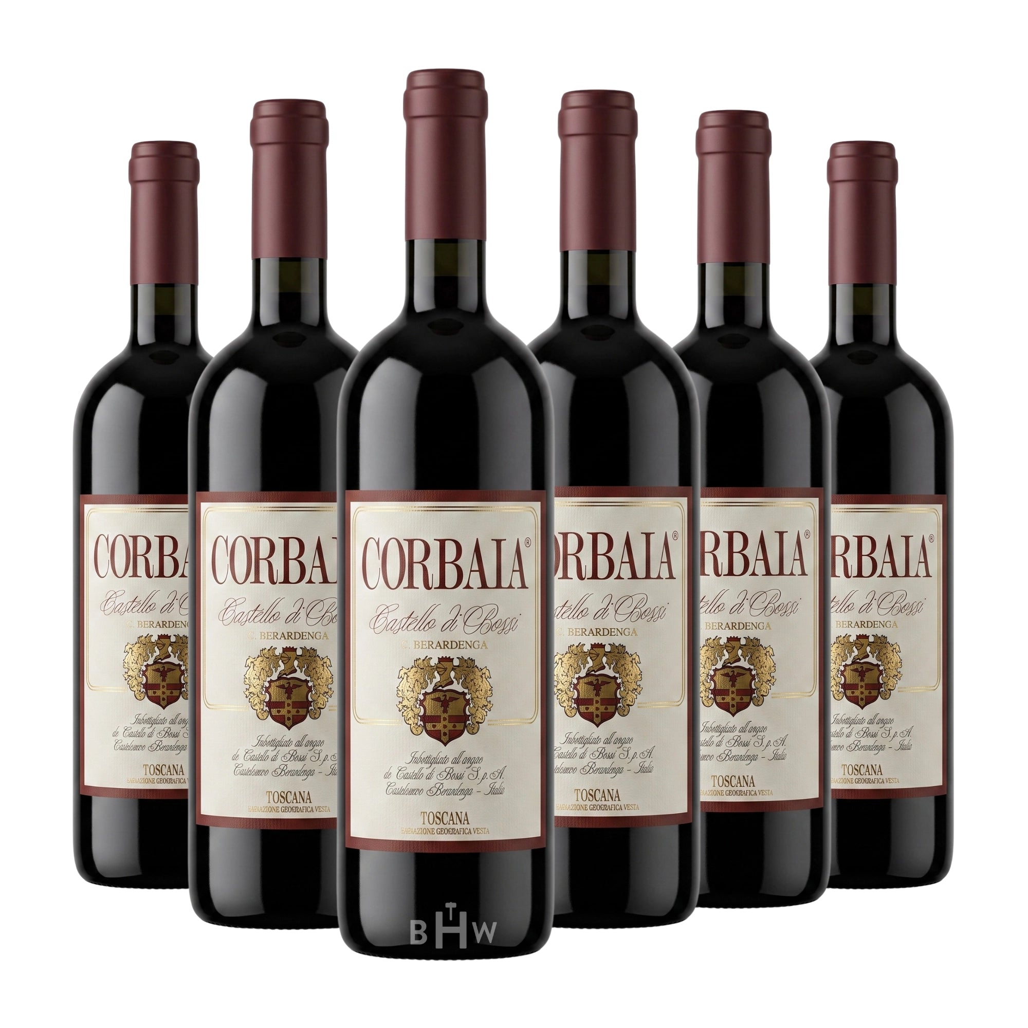 Six bottles of 2021 Castello di Bossi Corbaia Toscana red wine, curated by Big Hammer Wines.