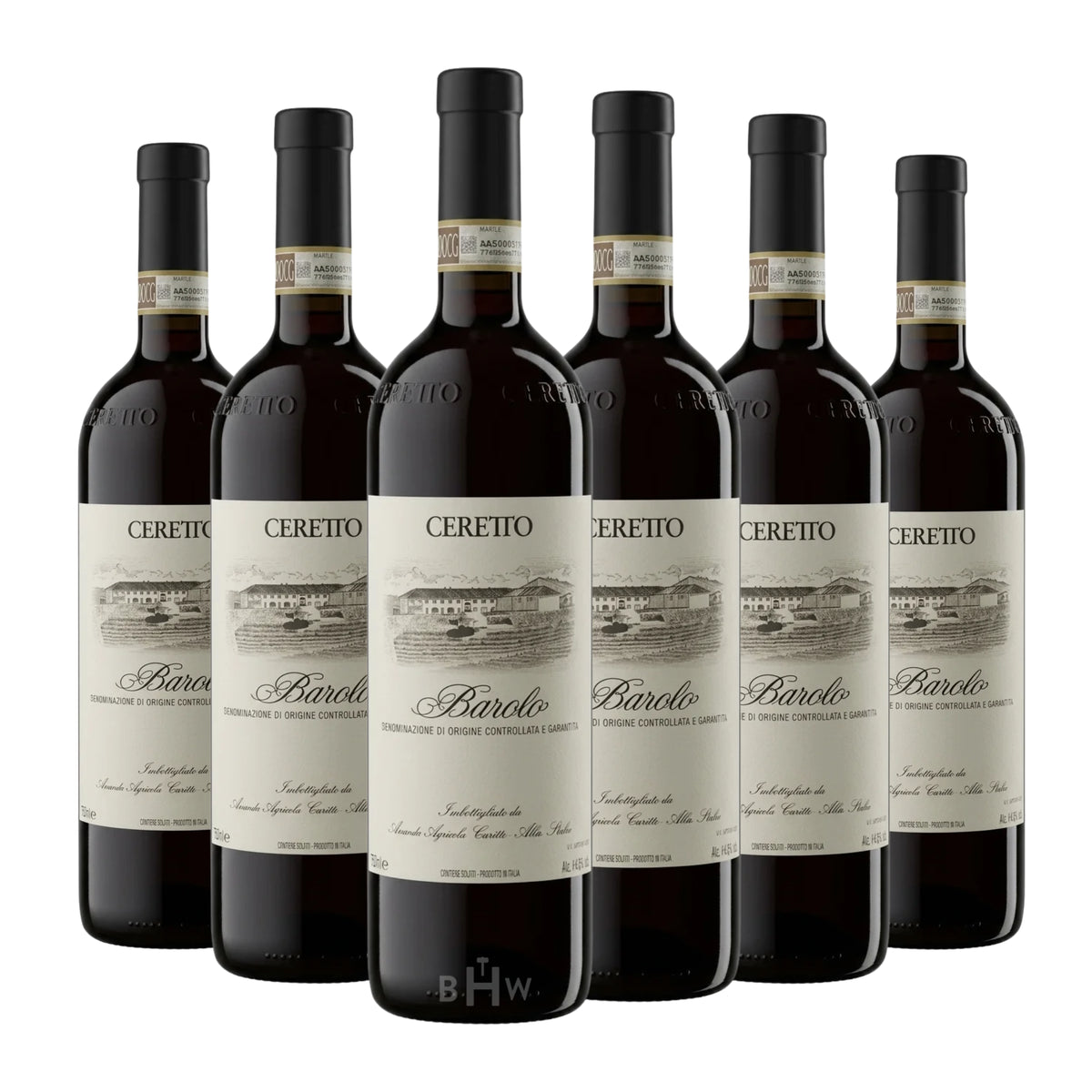 Sei bottiglie di vino rosso 2021 Ceretto Barolo DOCG Piemonte, curated by Big Hammer Wines.