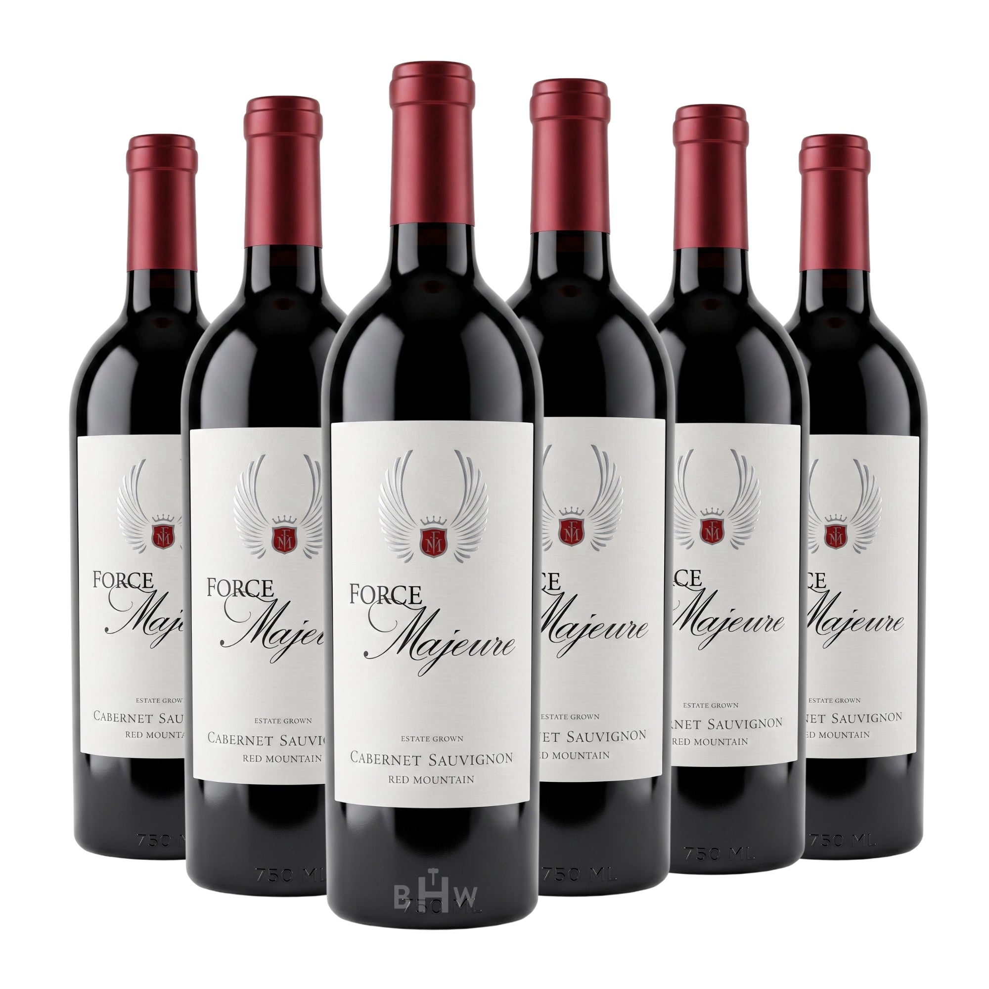 A 6-bottle pack of 2021 Force Majeure Red Mountain Estate Cabernet Sauvignon Washington 750ml red wine, curated by Big Hammer Wines.