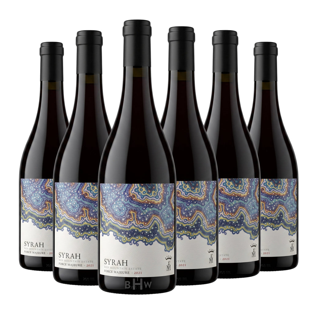 A 6-bottle pack of 2021 Force Majeure Red Mountain Estate Syrah Washington 750ml red wine, curated by Big Hammer Wines.