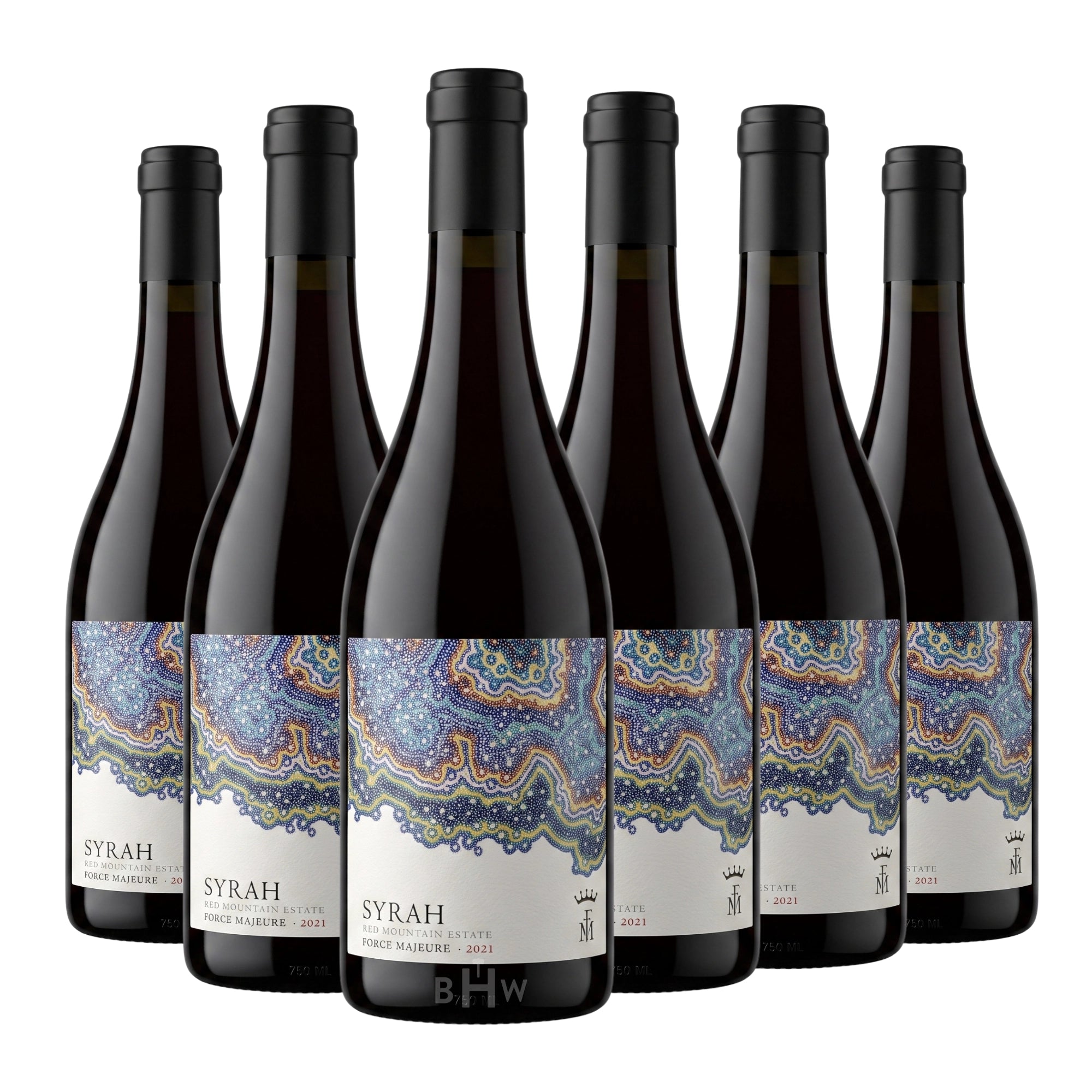 A 6-bottle pack of 2021 Force Majeure Red Mountain Estate Syrah Washington 750ml red wine, curated by Big Hammer Wines.