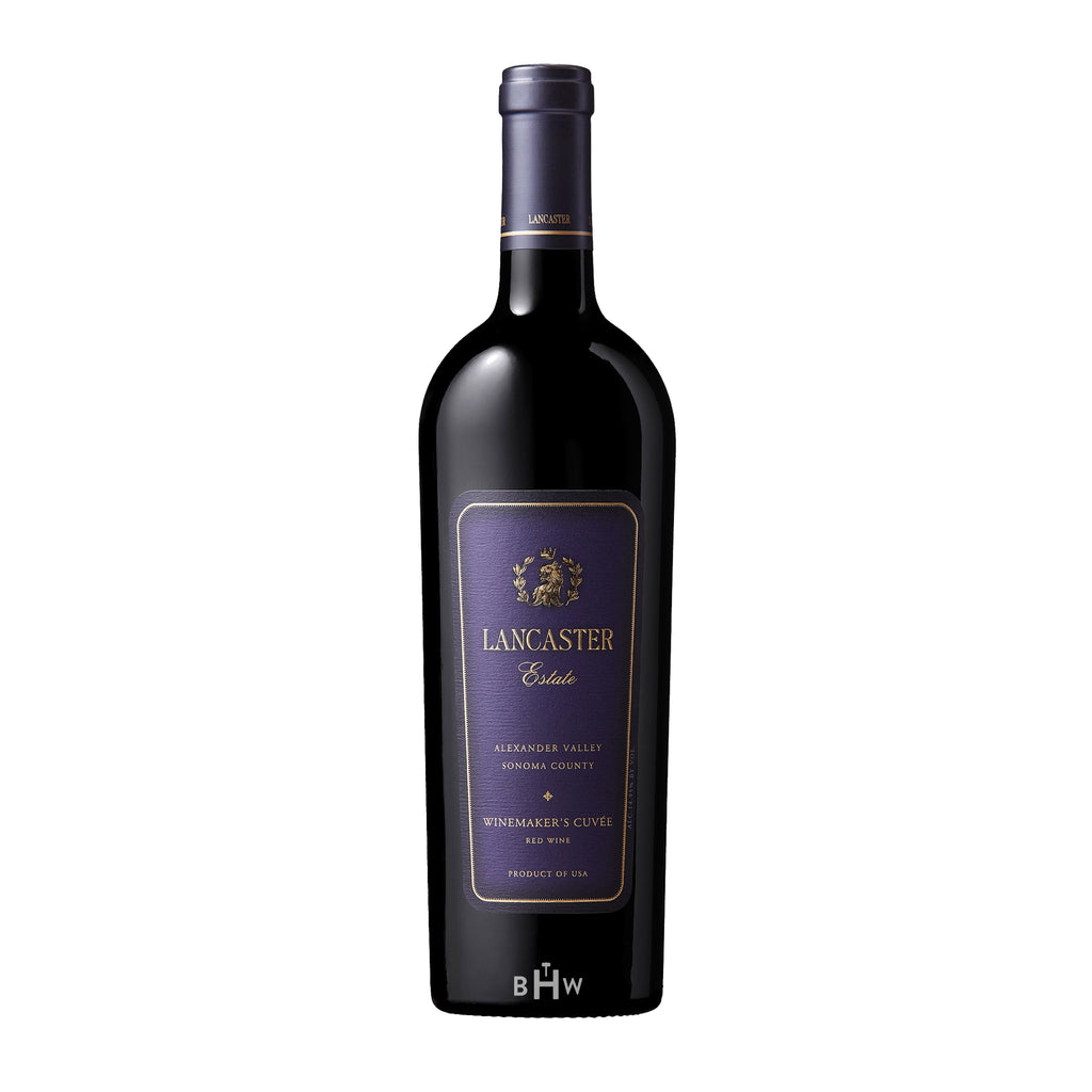 2021LancasterEstateWinemaker_sCuveeRedAlexanderValley wine bottle with a white background. 
