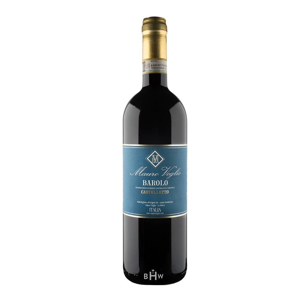 2021 Mauro Veglio Barolo wine bottle with a white background