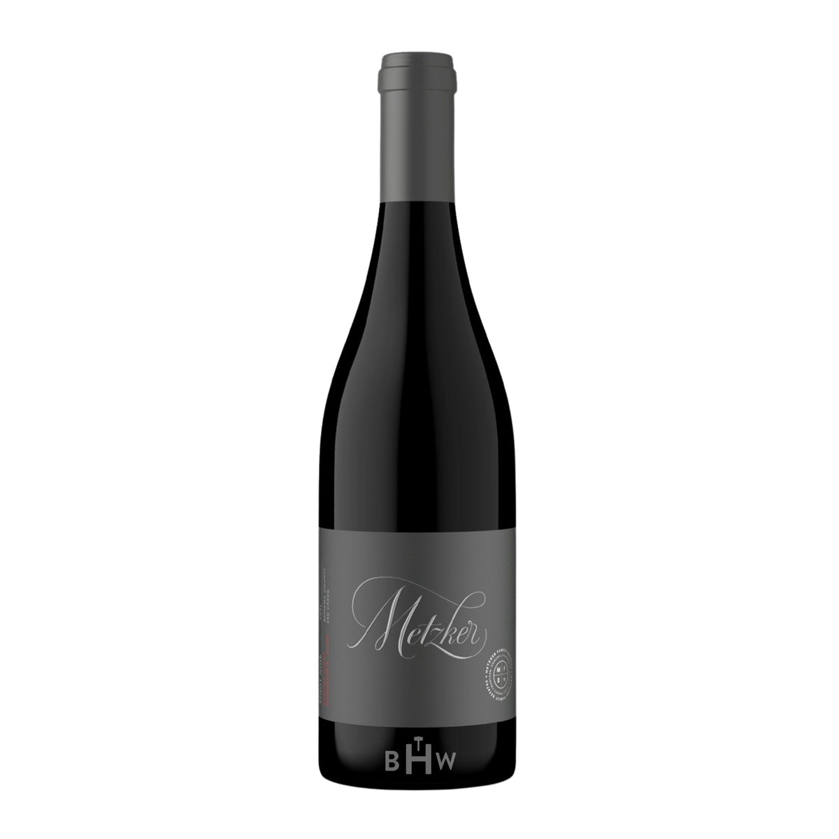 A bottle of 2021 Metzker Family Estates 'Winemaker's Cuvée' Pinot Noir Sonoma Coast red wine, curated by Big Hammer Wines.