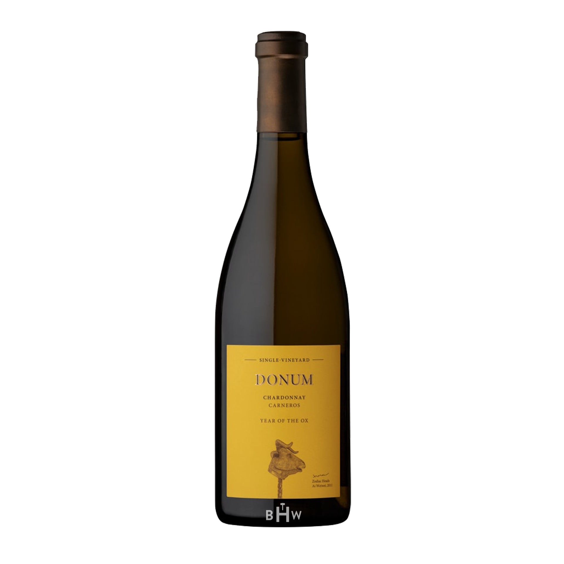2021 Donum Single Vinyard Carneros Chardonnay wine bottle with a white background. 