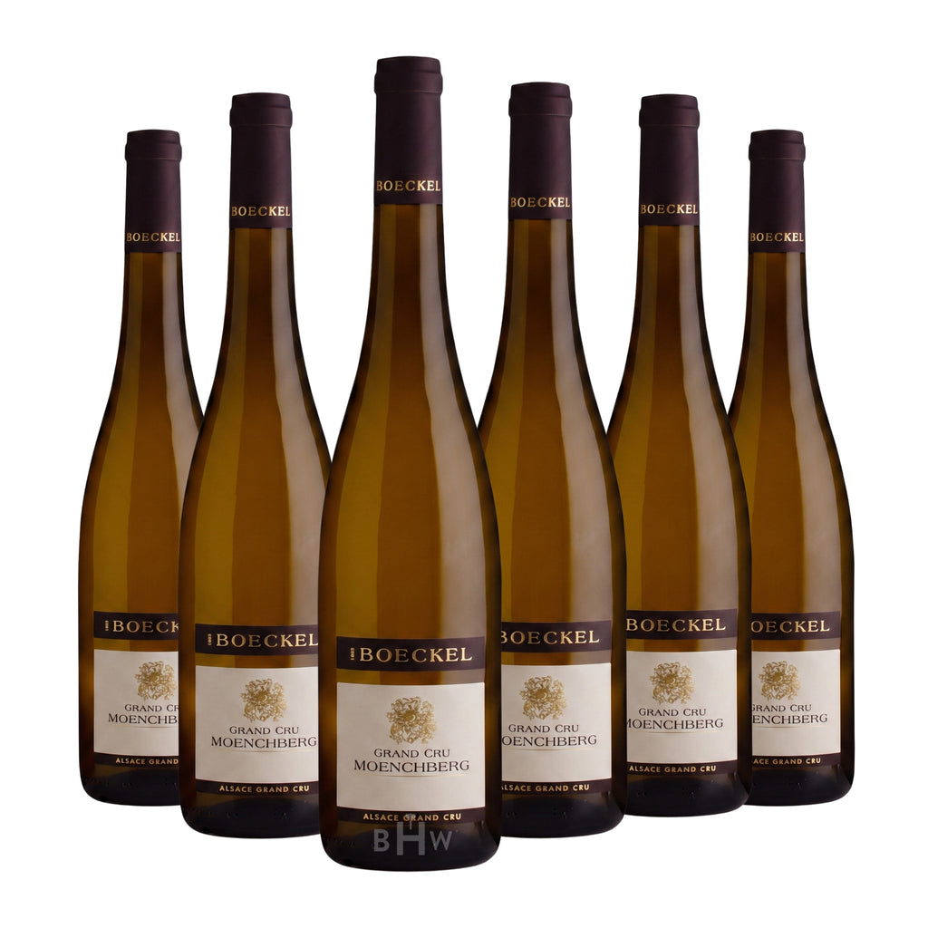Six bottles of 2022 Boeckel Moenchberg Pinot Gris Alsace Grand Cru white wine, curated by Big Hammer Wines.