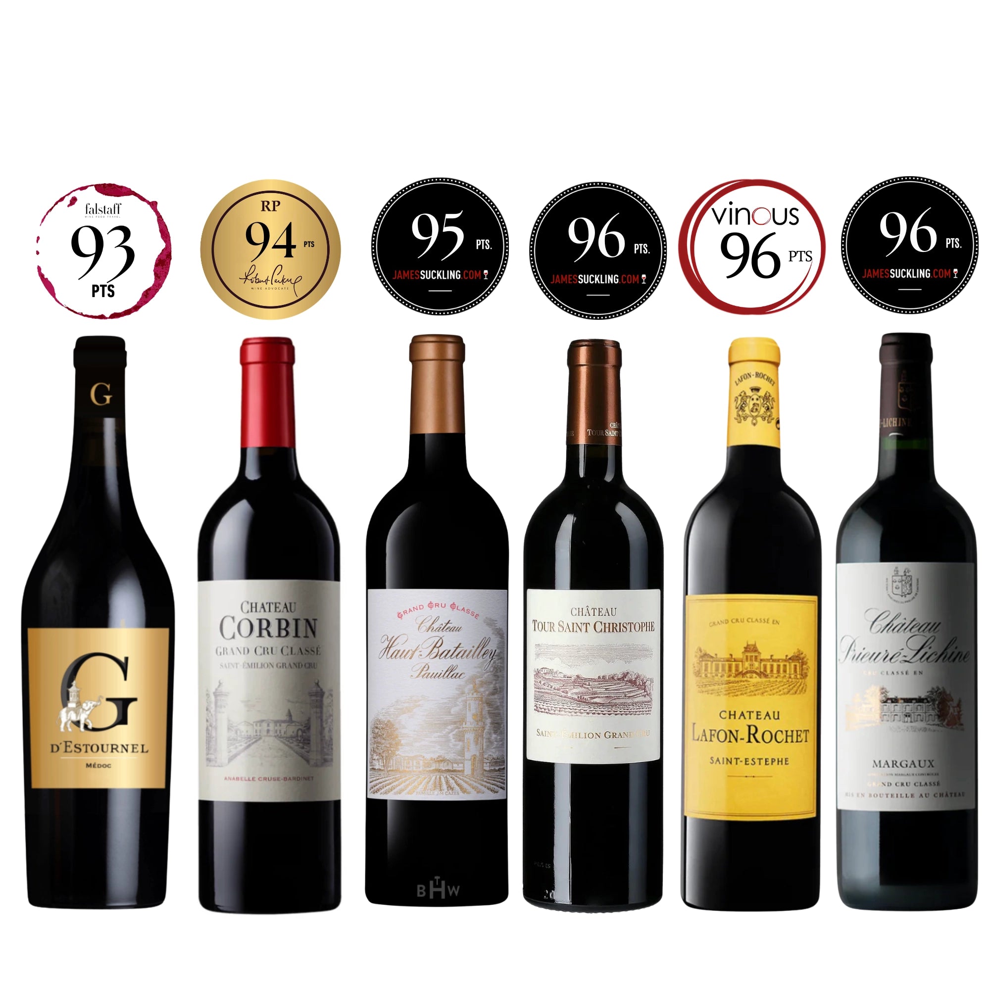 2022 Bordeaux Icons 6-Pack sampler with highly rated wines from Médoc, Saint-Émilion, Pauillac, Saint-Estèphe, and Margaux, including Château d’Estournel and Château Haut-Batailley