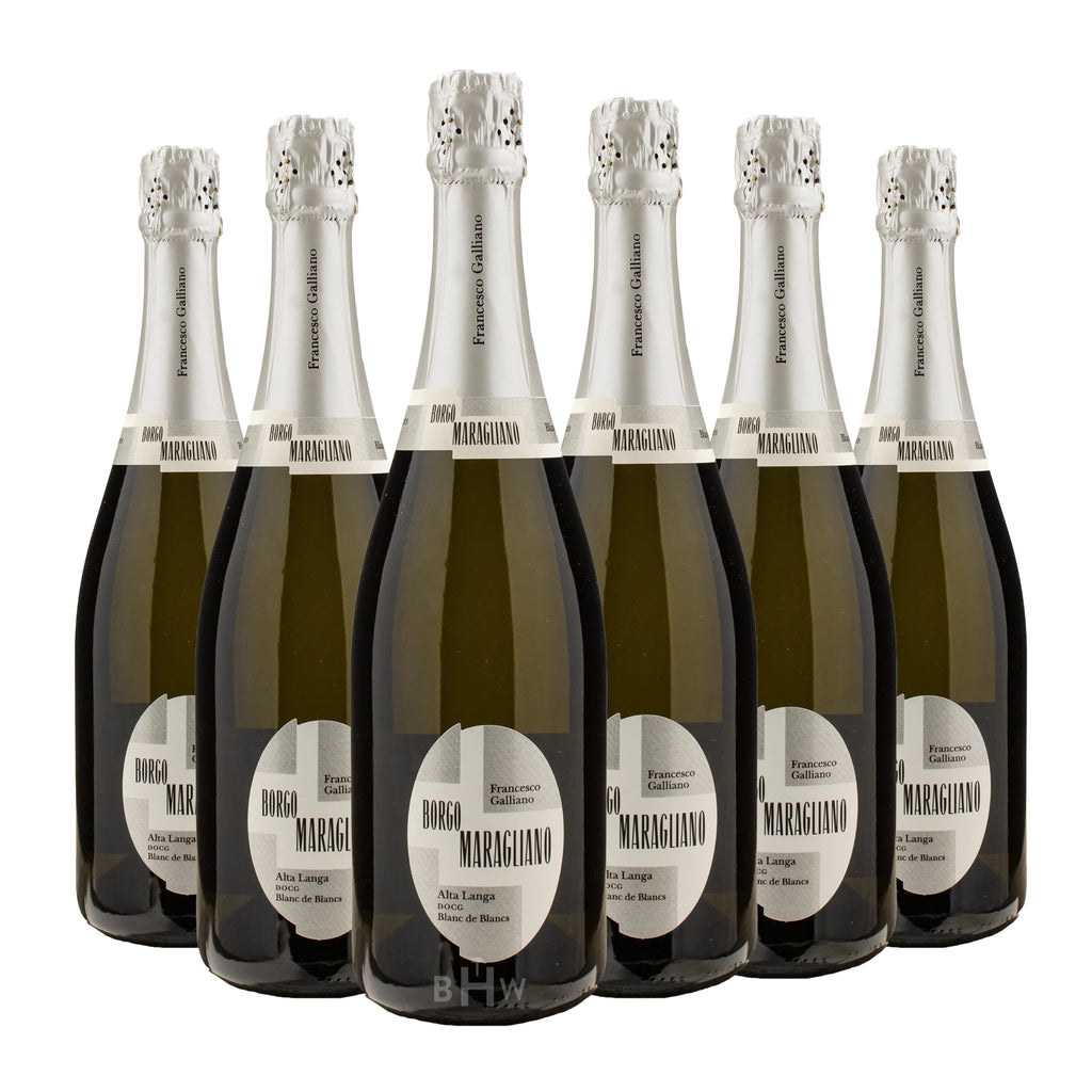 2022 Borgo Maragliano 'Francesco Galliano' Brut Blanc de Blancs Alta Langa DOCG Piemonte 6-pack sparkling wine bottles, curated by Big Hammer Wines.