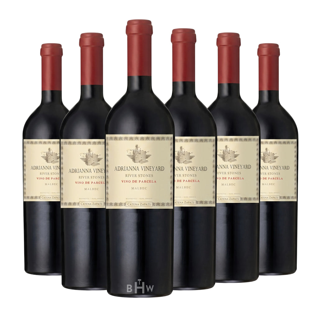 Six bottles of 2022 Catena Zapata Adrianna Vineyard River Stones Malbec red wine, curated by Big Hammer Wines.