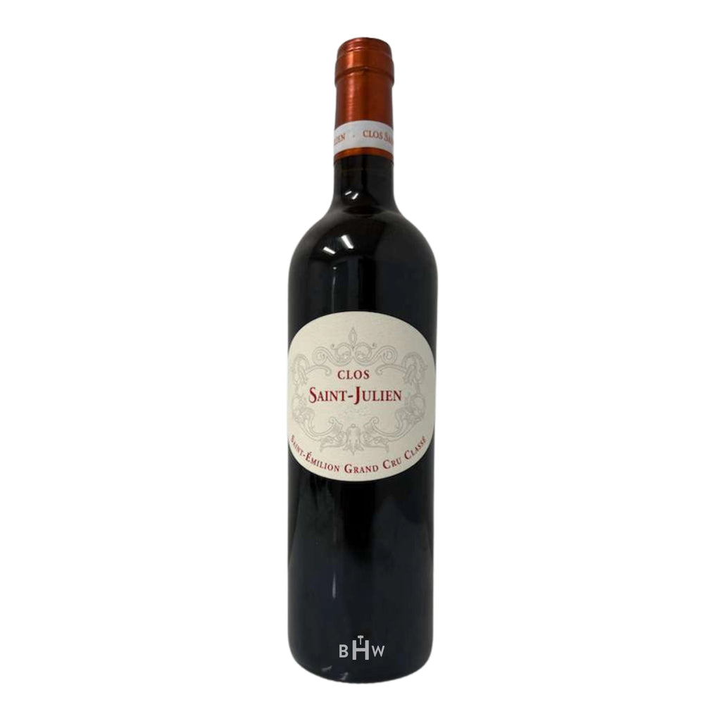 Bottle of Clos Saint-Julien wine on a white background