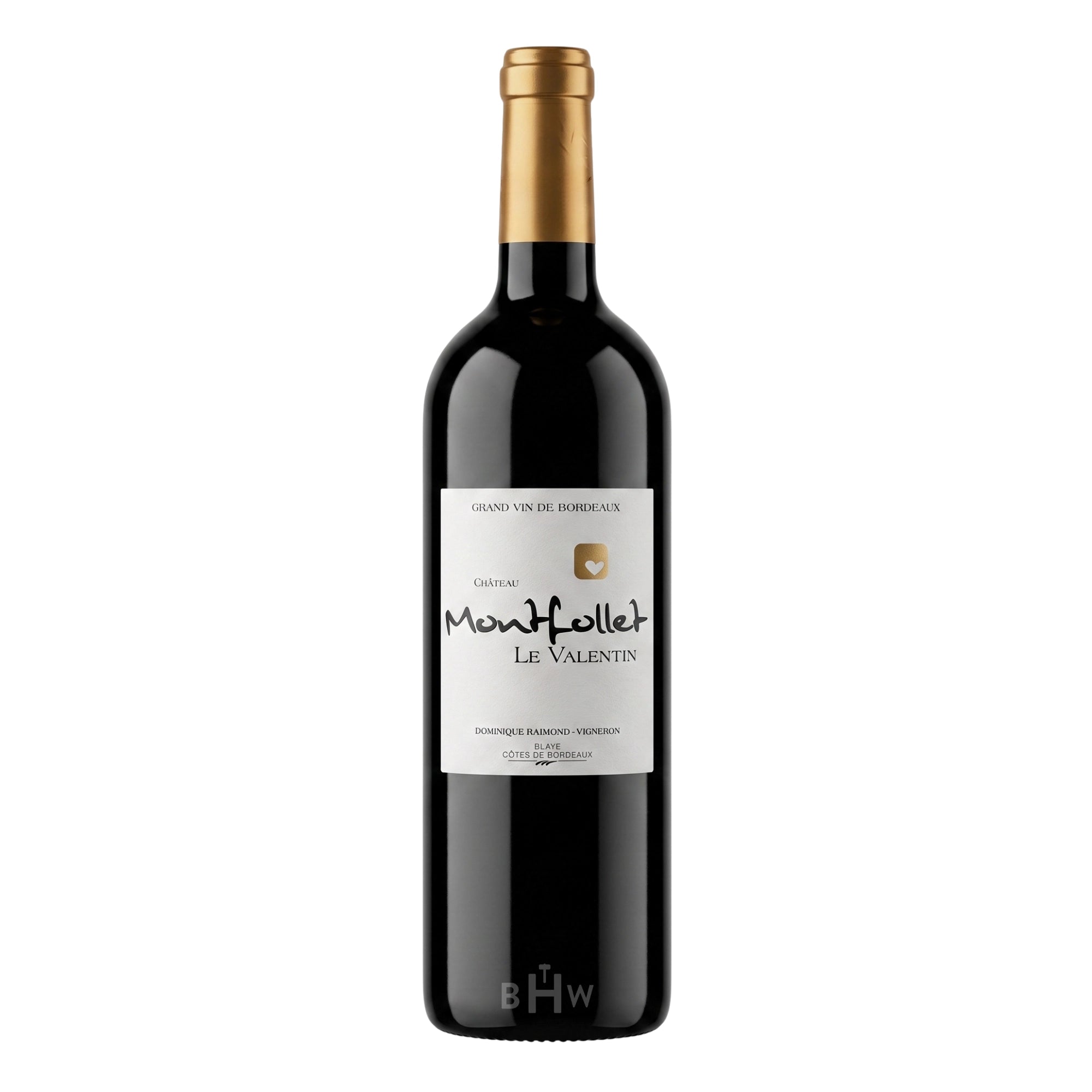 A bottle of 2022 Château Montfollet Le Valentin Blaye Côtes de Bordeaux red wine, curated by Big Hammer Wines.