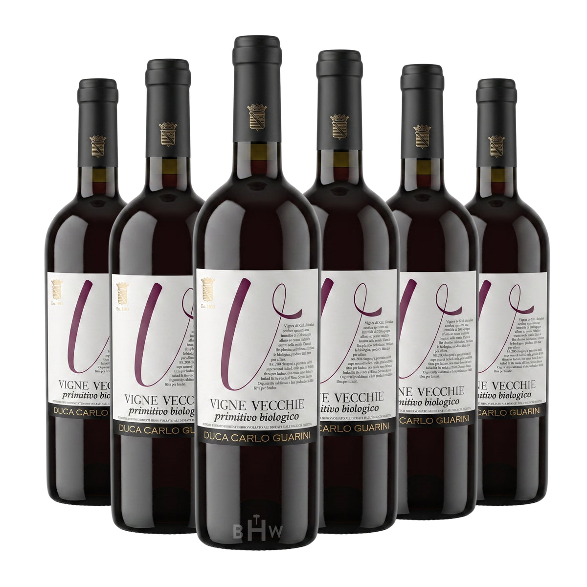 2022 Duca Carlo Guarini 'Vigne Vecchie' Primitivo Salento IGT Puglia 6-pack red wine bottles, curated by Big Hammer Wines.