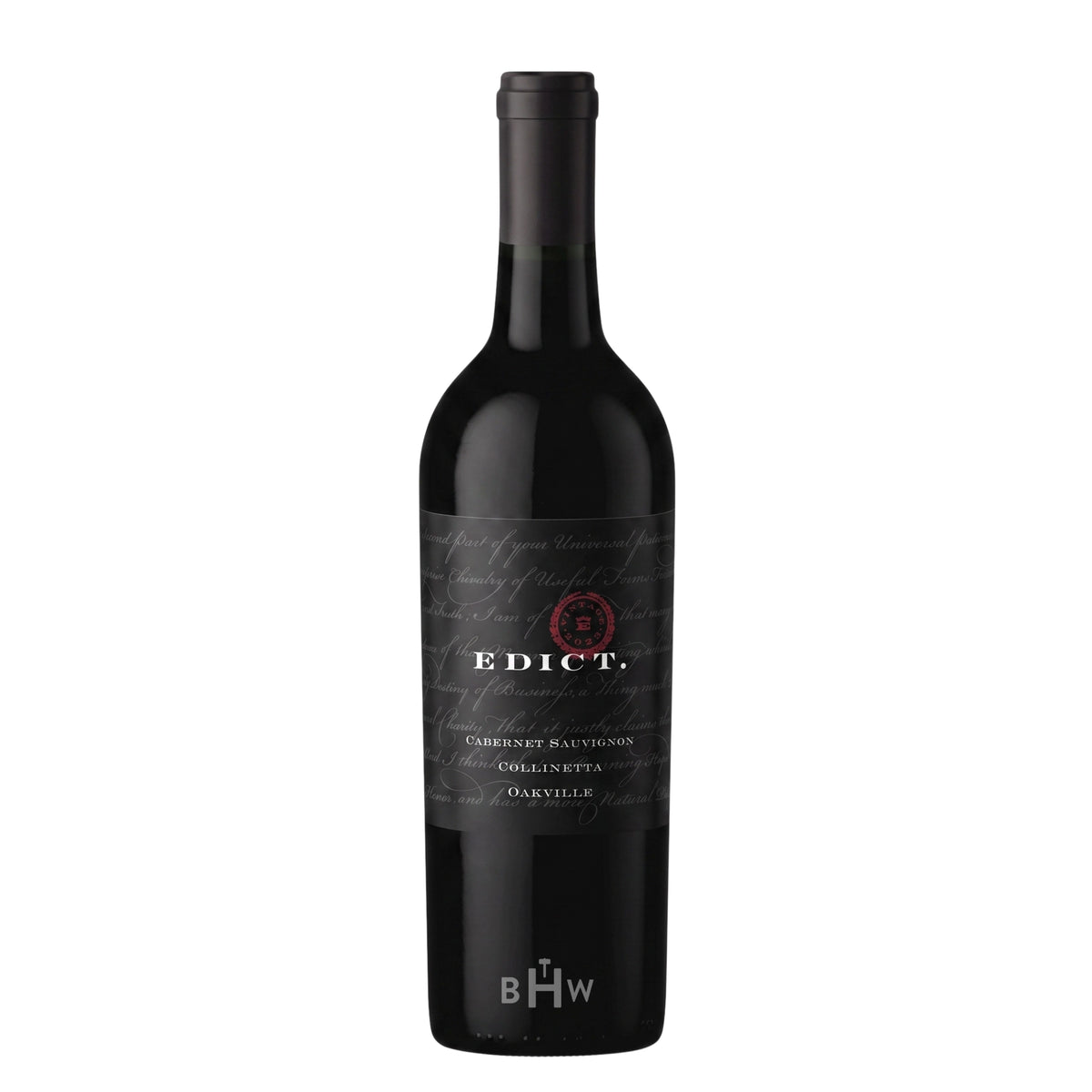 A bottle of 2022 Edict Collinetta Vineyard Cabernet Sauvignon red wine, curated by Big Hammer Wines.
