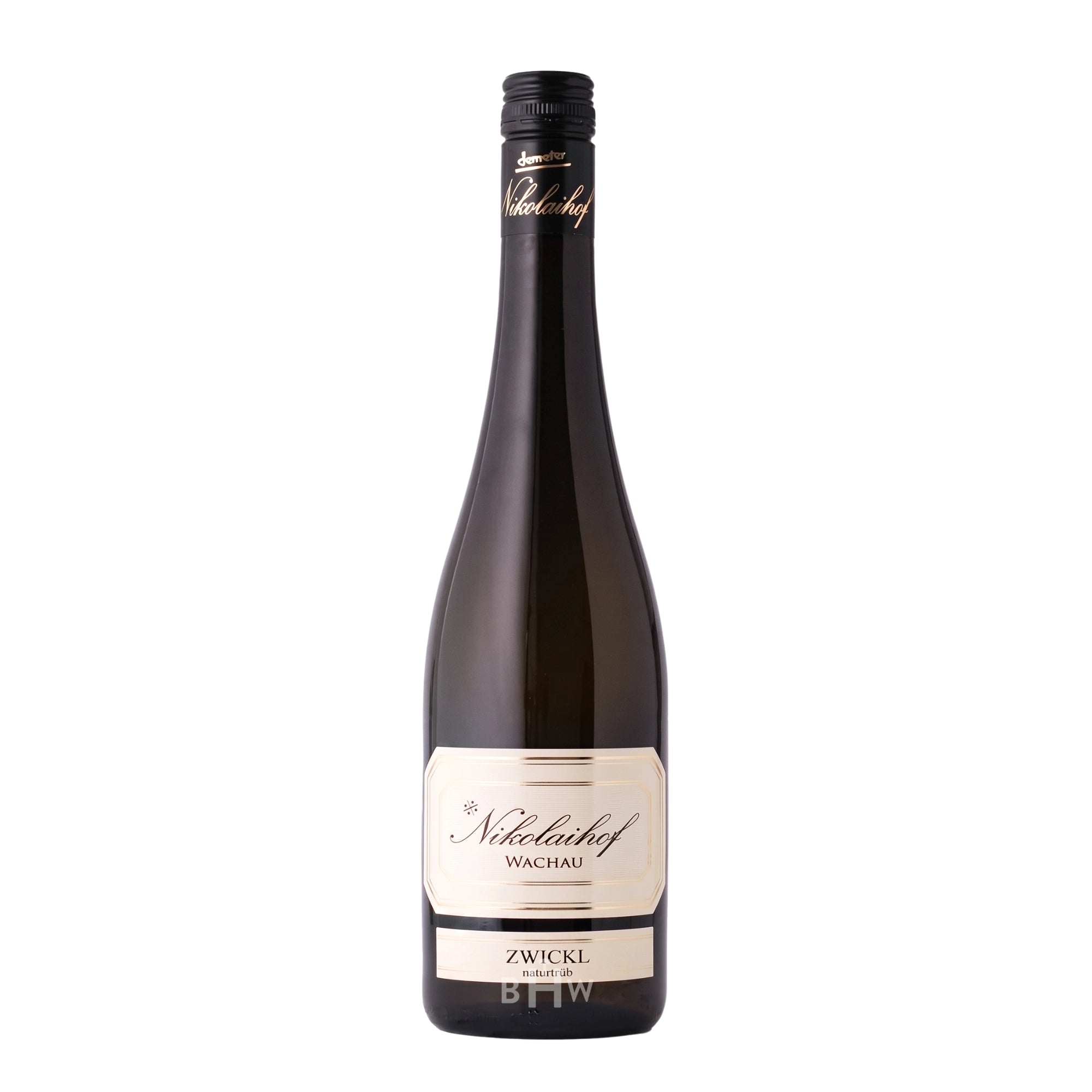 A bottle of 2022 Nikolaihof Zwickl Grüner Veltliner white wine from Wachau, Austria, curated by Big Hammer Wines