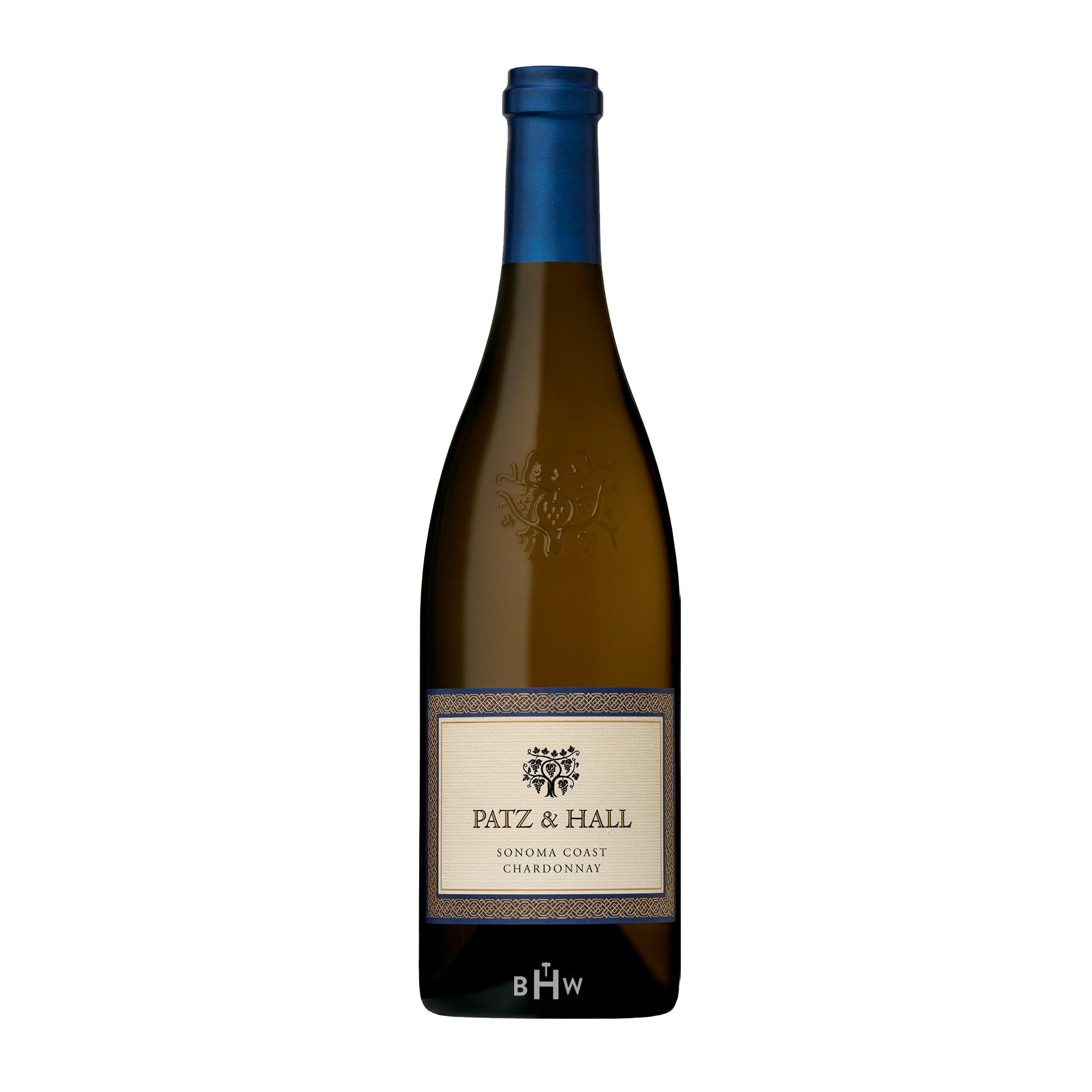 2022Patz_HallSonomaCoastChardonnay wine bottle with a white background