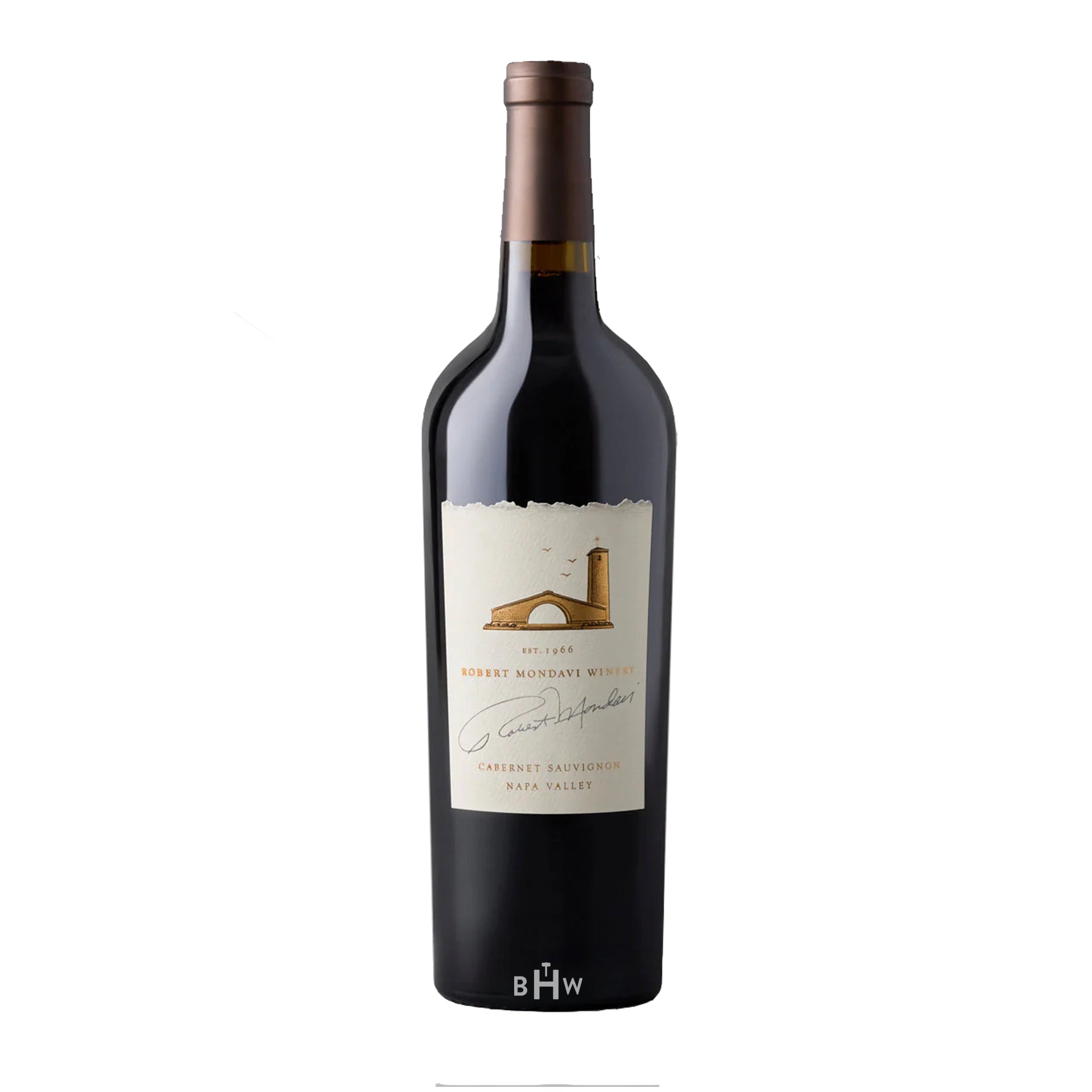 2022 Robert Mondavi Napa Cab wine bottle with a white background.