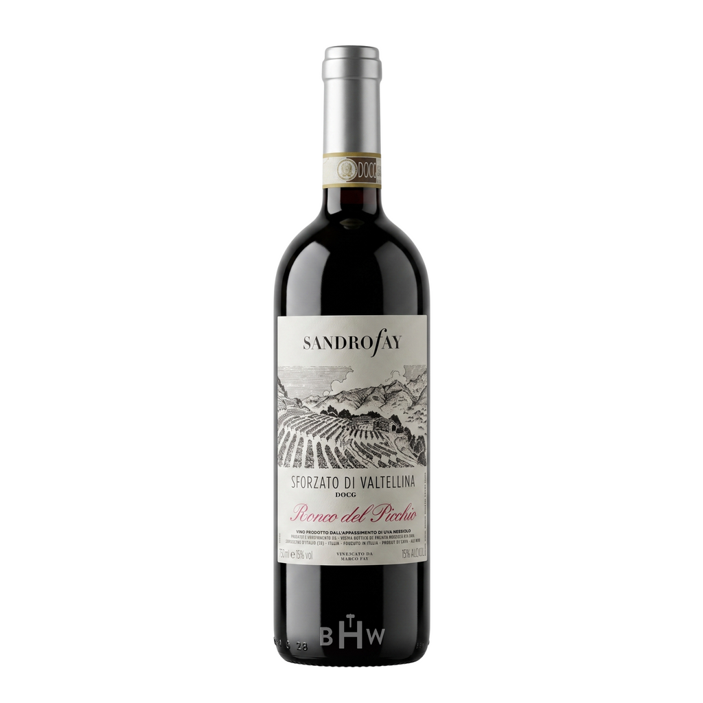 2022 Sandro Fay 'Ronco del Picchio' Sforzato di Valtellina DOCG single red wine bottle, curated by Big Hammer Wines.