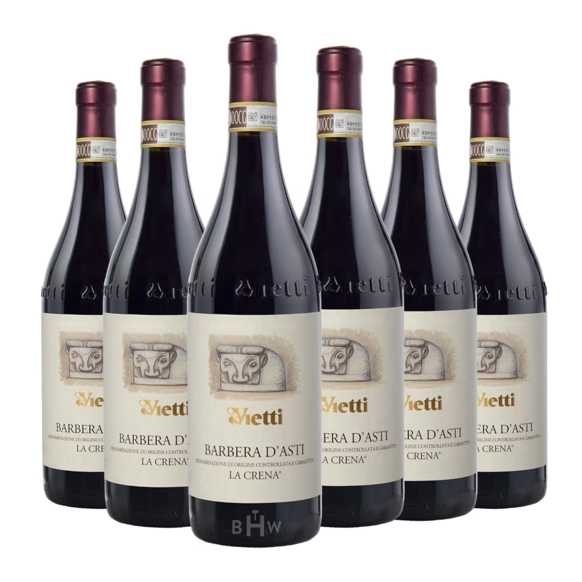 Six bottles of 2022 Vietti 'La Crena' Barbera d'Asti red wine. Curated by Big Hammer Wines.