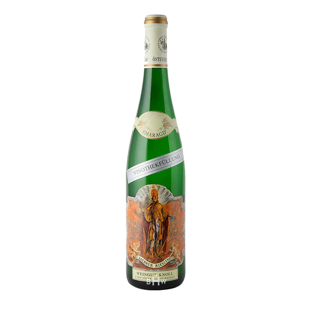 2022 Weingut Knoll Vinothekfullung Riesling green wine bottle with detailed label on a white background