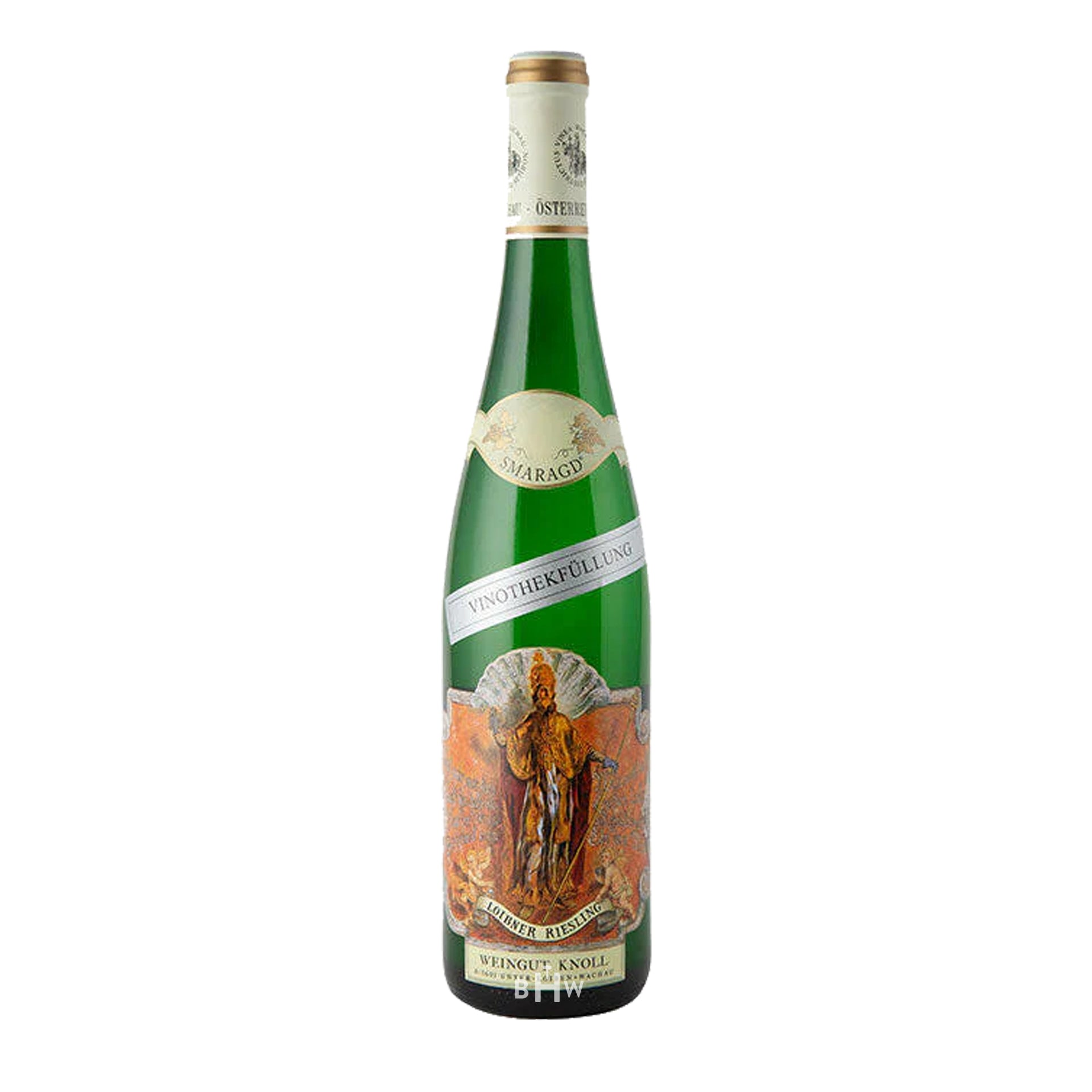 2022 Weingut Knoll Vinothekfullung Riesling green wine bottle with detailed label on a white background