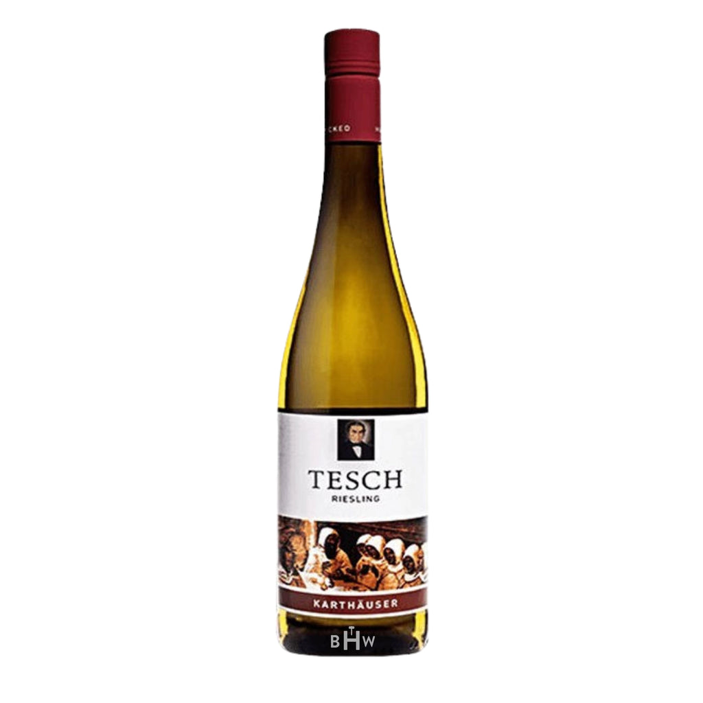 Wine bottle with Tesch label on a white background