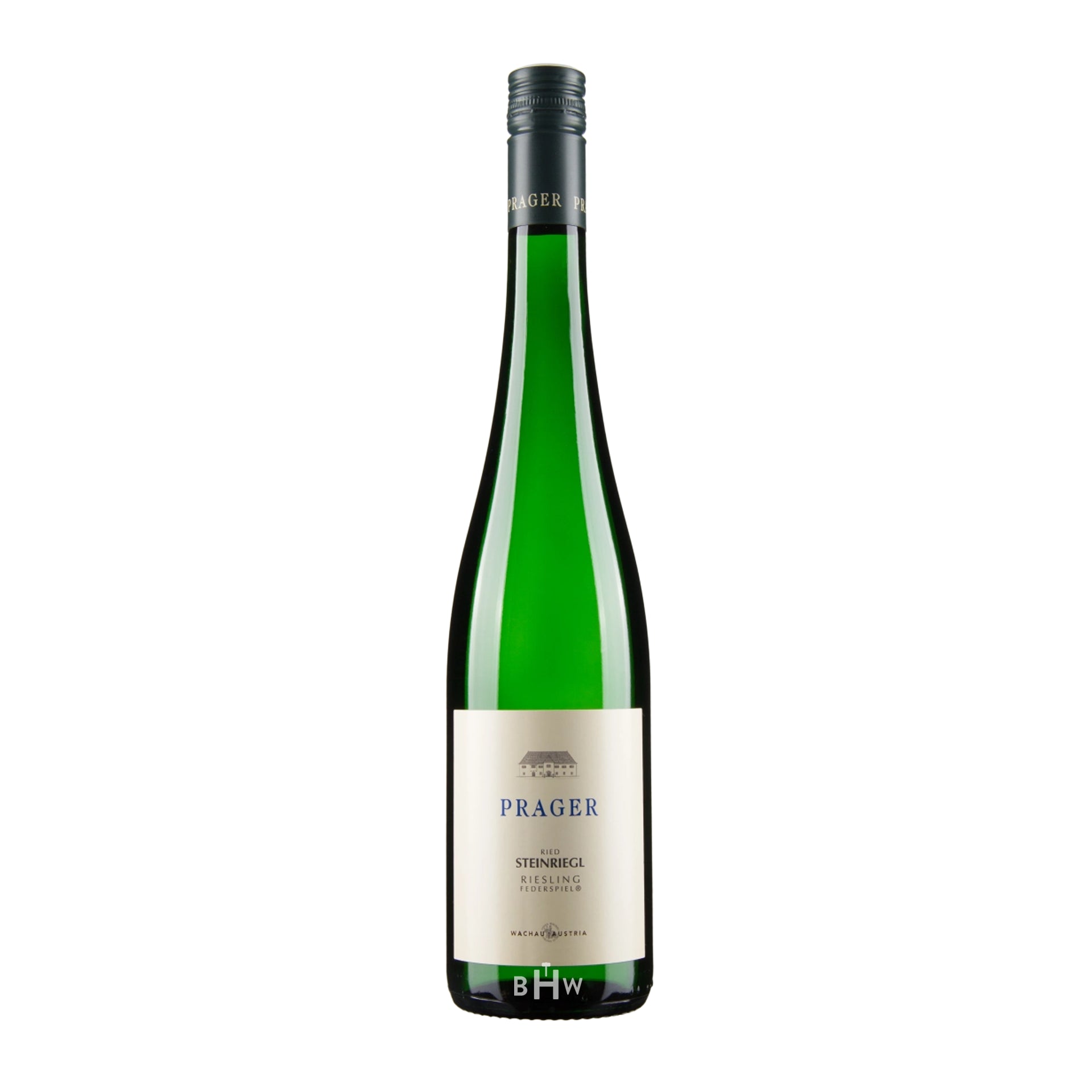 2022WeingutPragerSteinrieglRieslingFederspielWachauAustria wine bottle with a white background. 