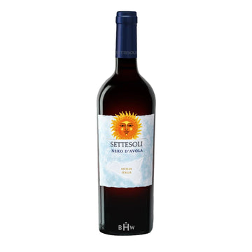 Wine bottle with a label featuring a sun design on a white background