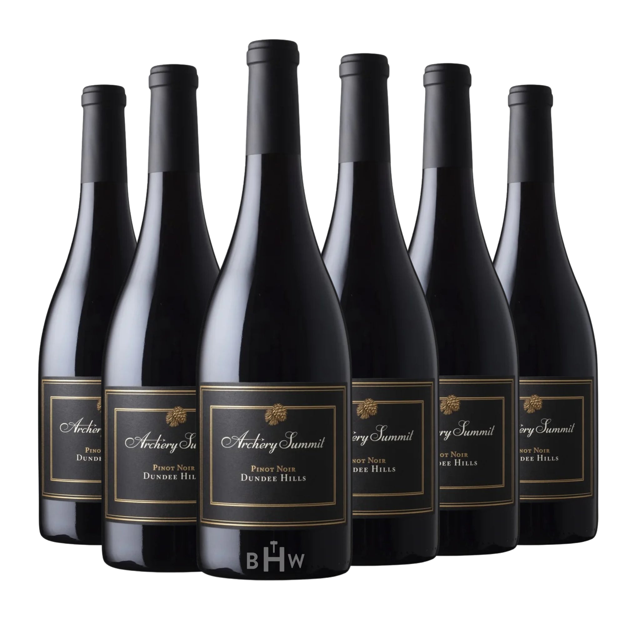 A six-pack of 2023 Archery Summit Arcus Estate Pinot Noir 750ml wine bottles from Dundee Hills, curated by Big Hammer Wines.