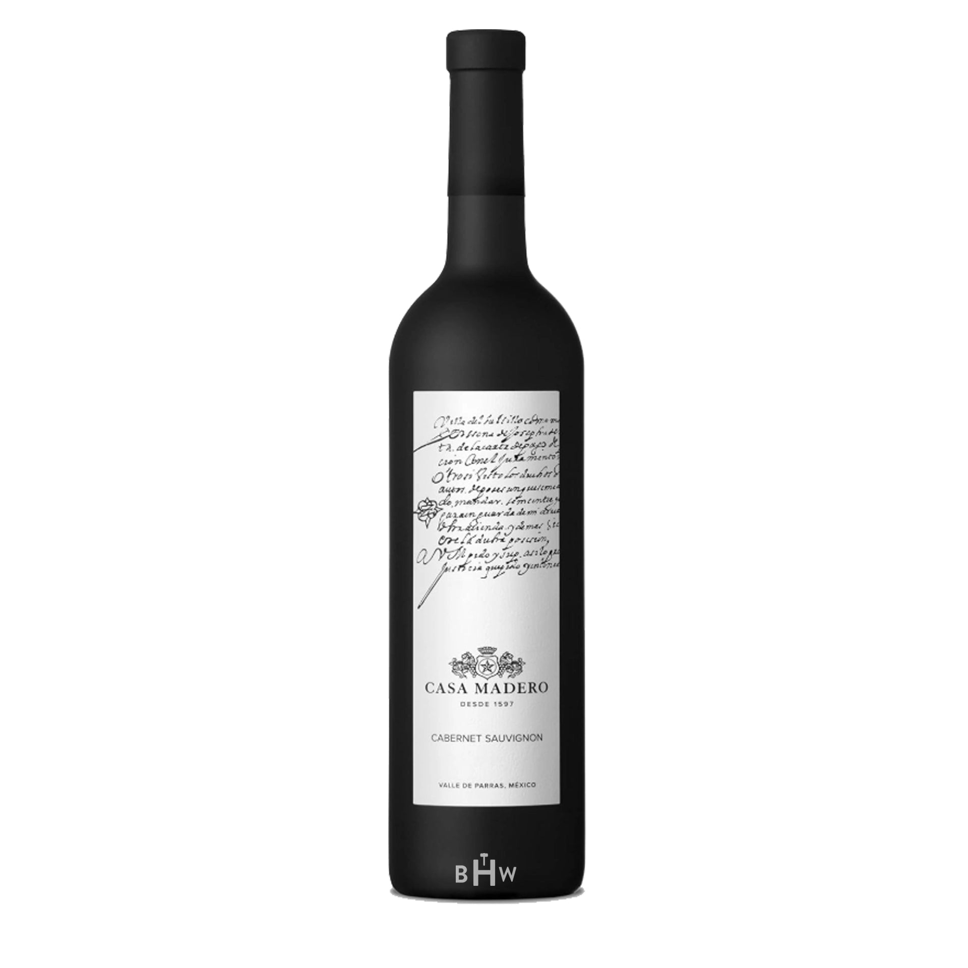 2023 Casa Madero Cabernet Sauvignon wine bottle with a black label on a white background