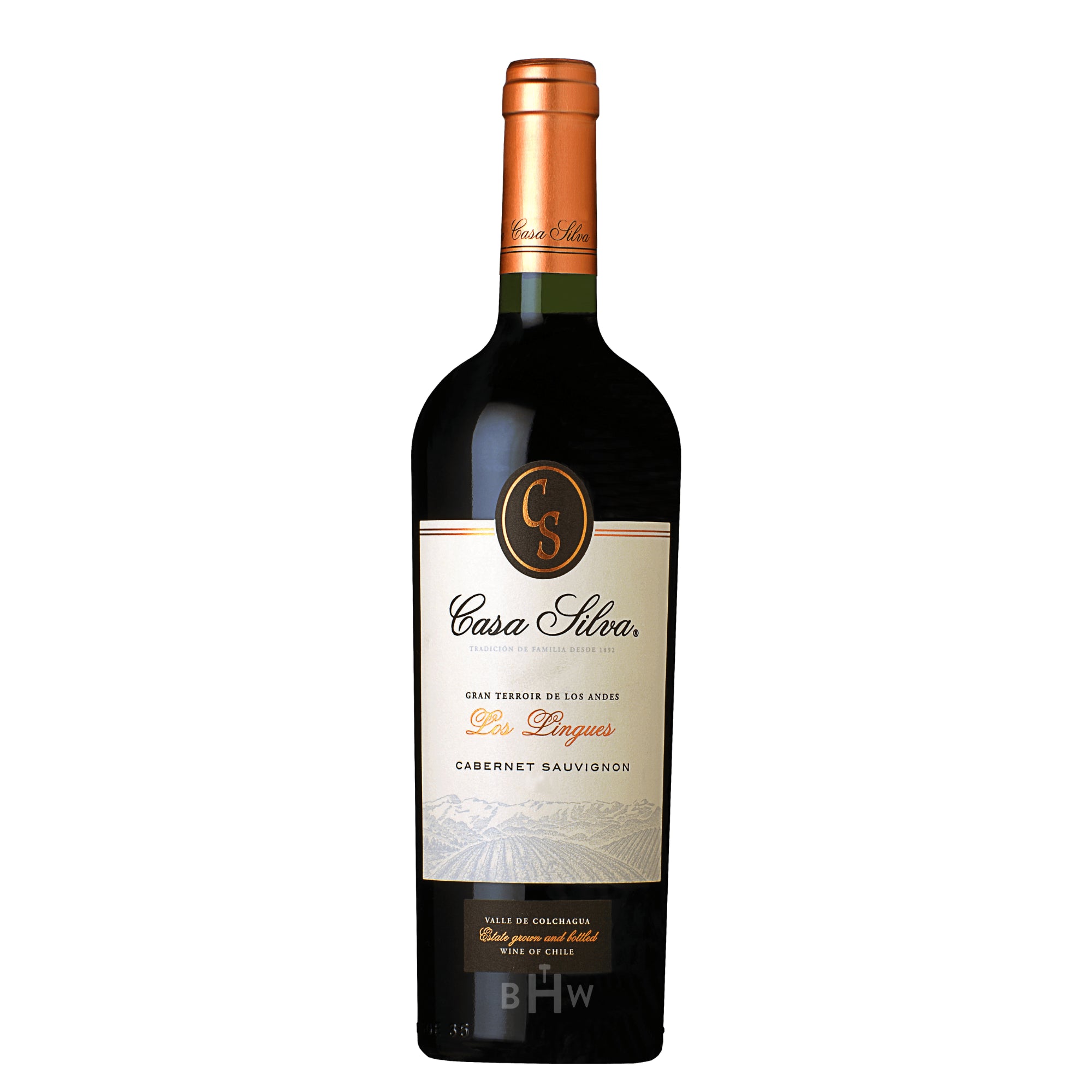 A single bottle of 2023 Casa Silva Los Lingues Cabernet Sauvignon red wine from Valle de Colchagua, Chile, curated by Big Hammer Wines.