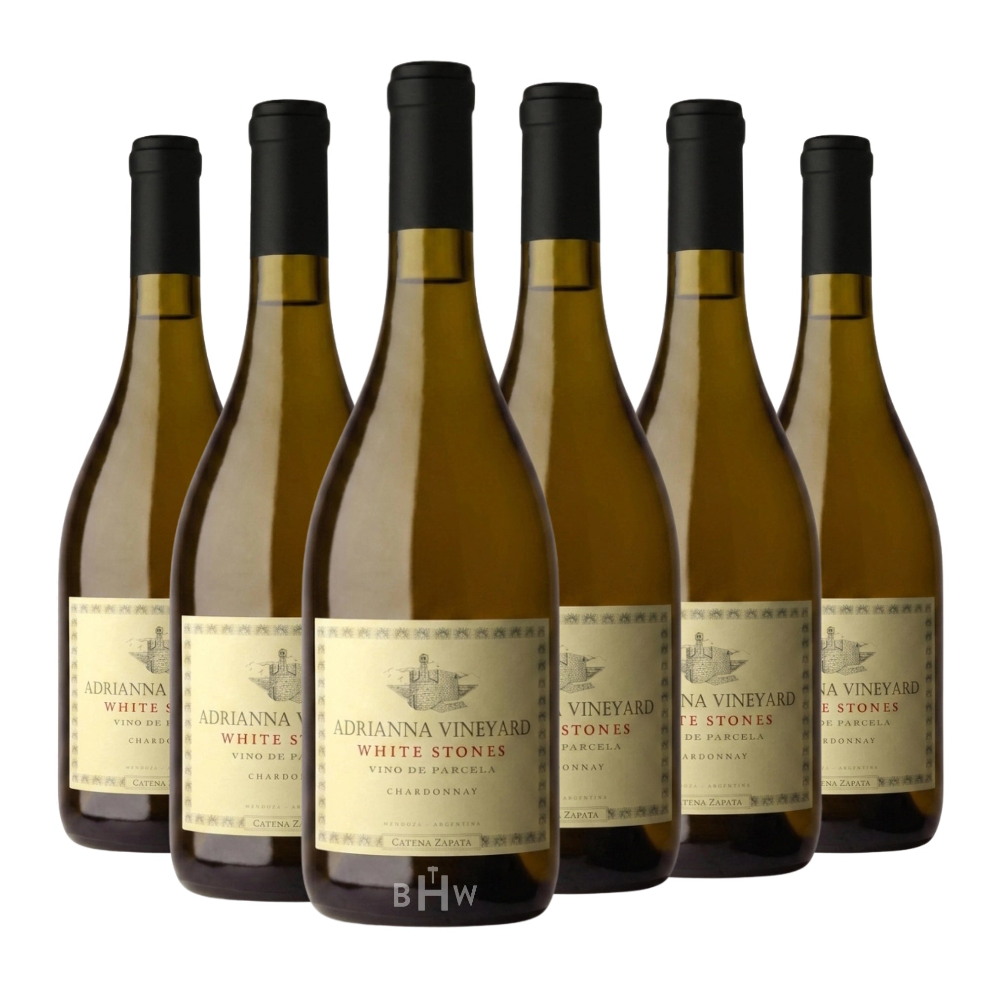 Six bottles of 2023 Catena Zapata Adrianna Vineyard White Stones Chardonnay white wine, curated by Big Hammer Wines.