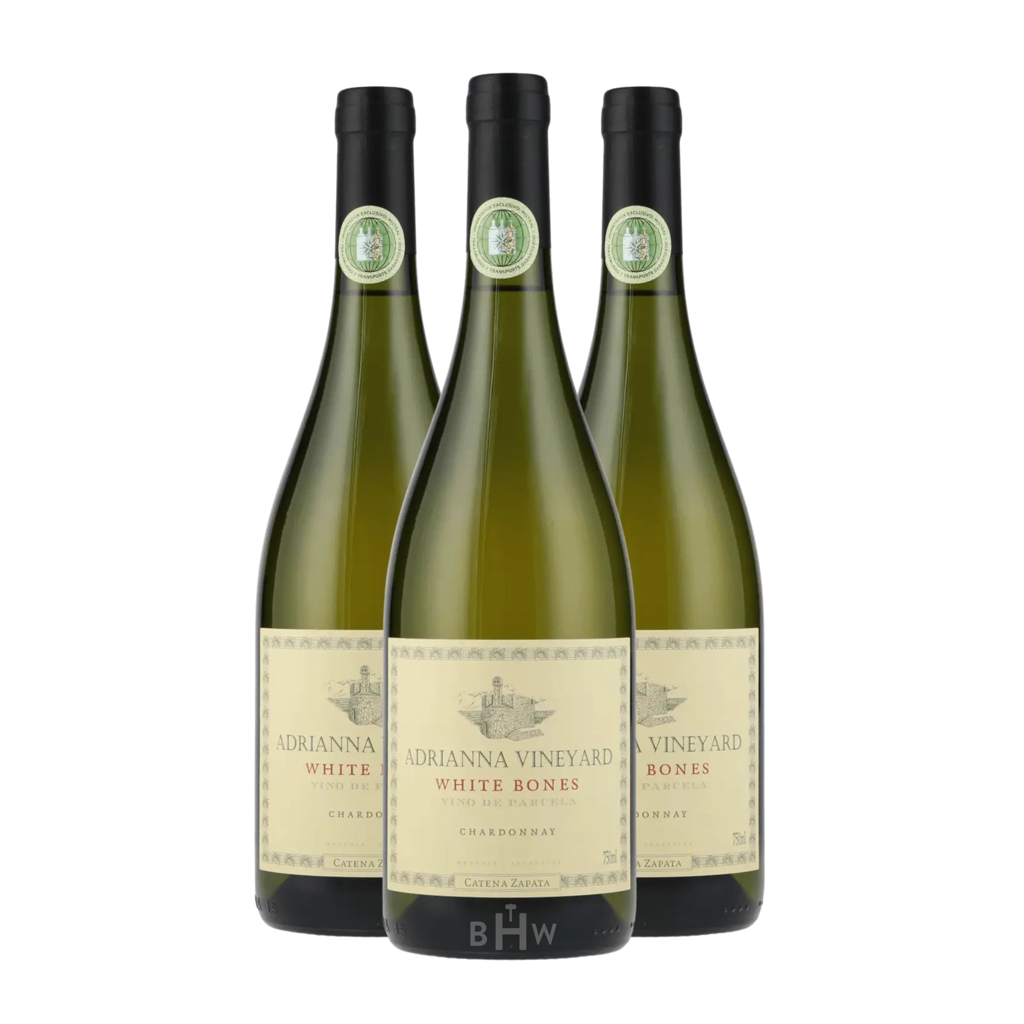 A 3-bottle pack of 2023 Catena Zapata Adrianna Vineyard 'White Bones' Chardonnay Gualtallary 750ml, curated by Big Hammer Wines.