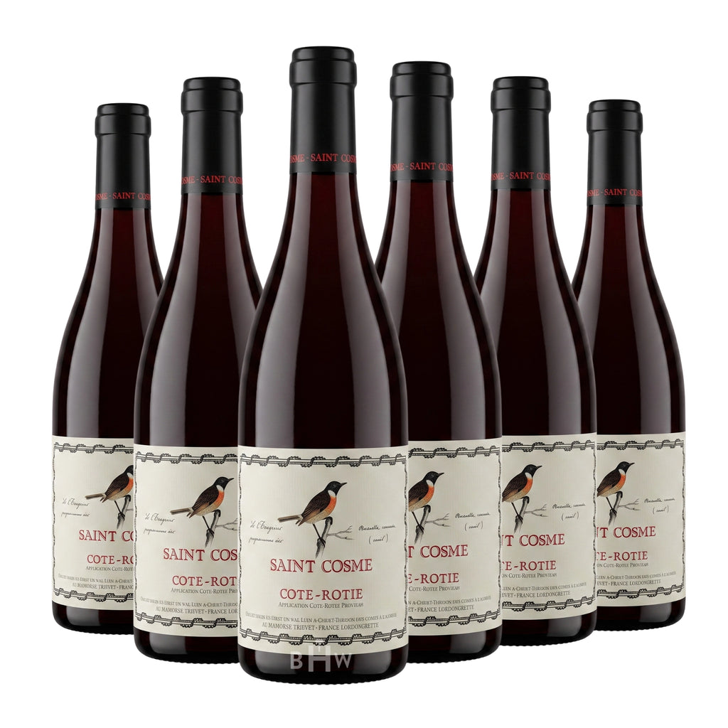 Six bottles of 2023 Château de Saint Cosme Côte-Rôtie red wine, curated by Big Hammer Wines.