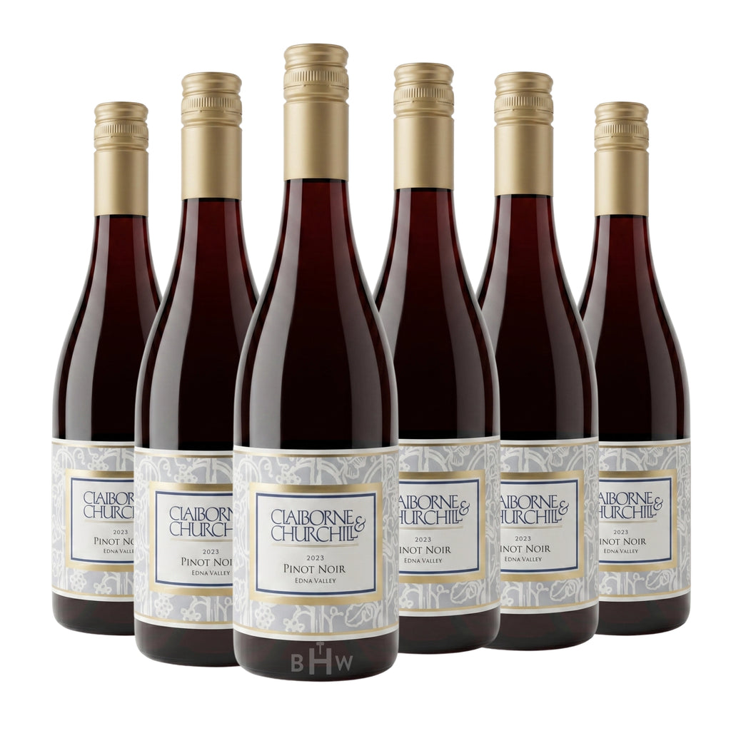 A 6-bottle pack of 2023 Claiborne & Churchill Pinot Noir Edna Valley 750ml red wine, curated by Big Hammer Wines.