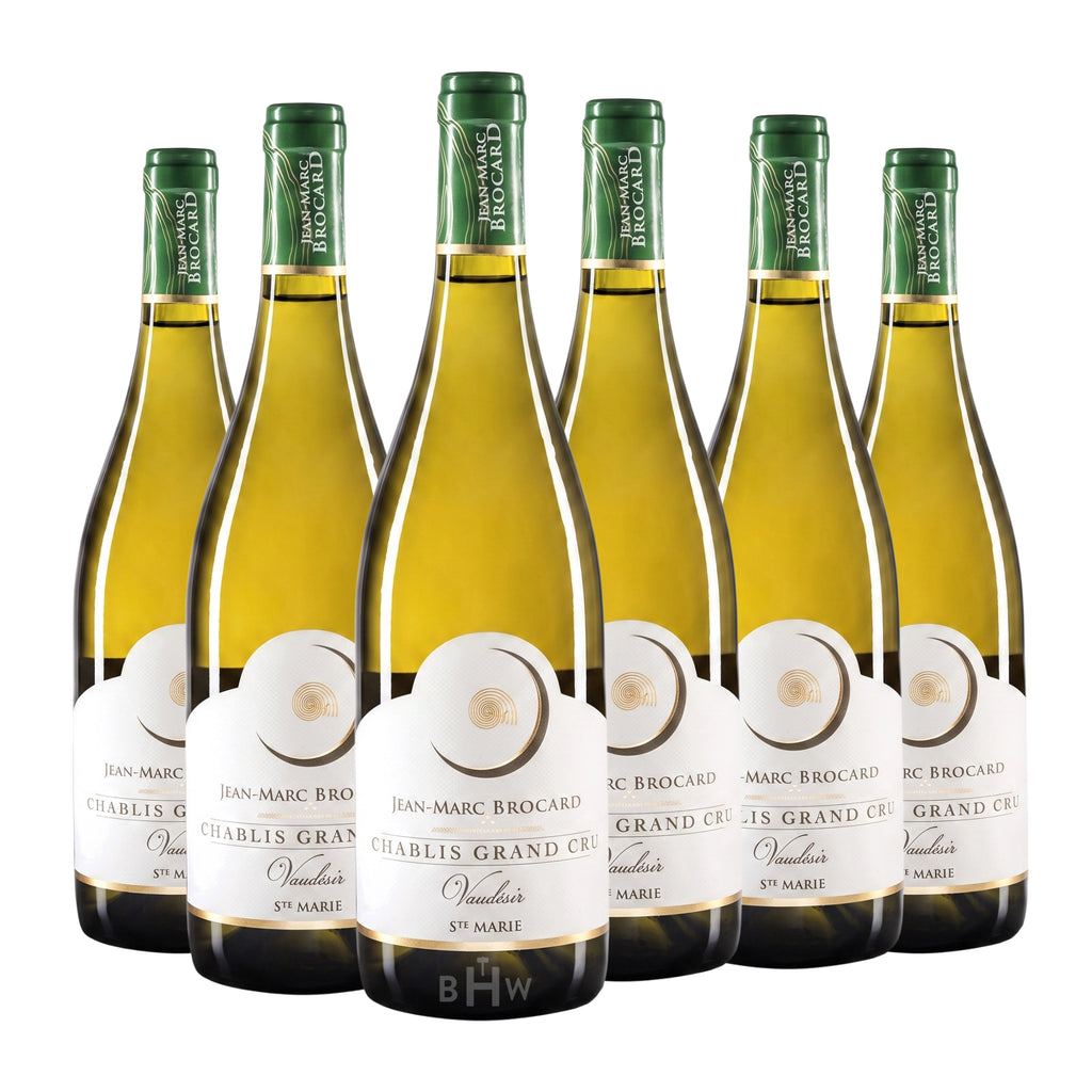 Six bottles of 2023 Jean-Marc Brocard Chablis Grand Cru Vaudésir Chardonnay white wine. Curated by Big Hammer Wines.