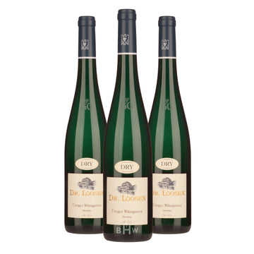 Three bottles of 2023 Dr. Loosen Ürziger Würzgarten Alte Reben GG Riesling Mosel white wine. Curated by Big Hammer Wines.