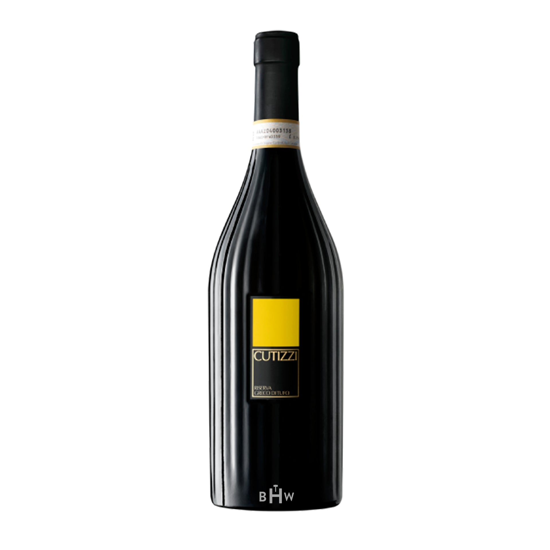 2023 Feudi San Gregorio Cutizzi wine bottle with a yellow label on a white background