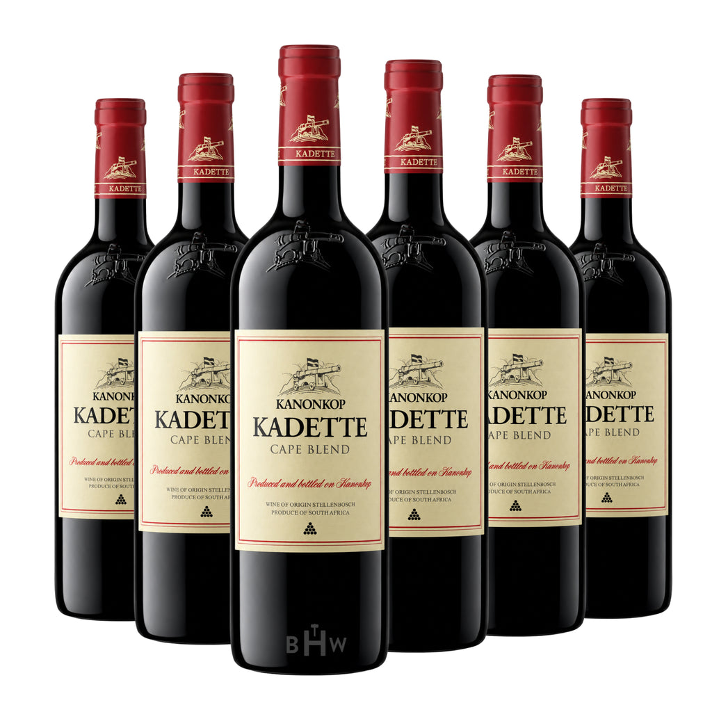 Six bottles of 2023 Kanonkop Kadette Cape Blend Stellenbosch red wine, curated by Big Hammer Wines.