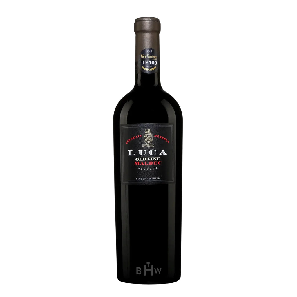A single bottle of 2023 Luca Old Vine Malbec red wine from Uco Valley, Mendoza, curated by Big Hammer Wines.